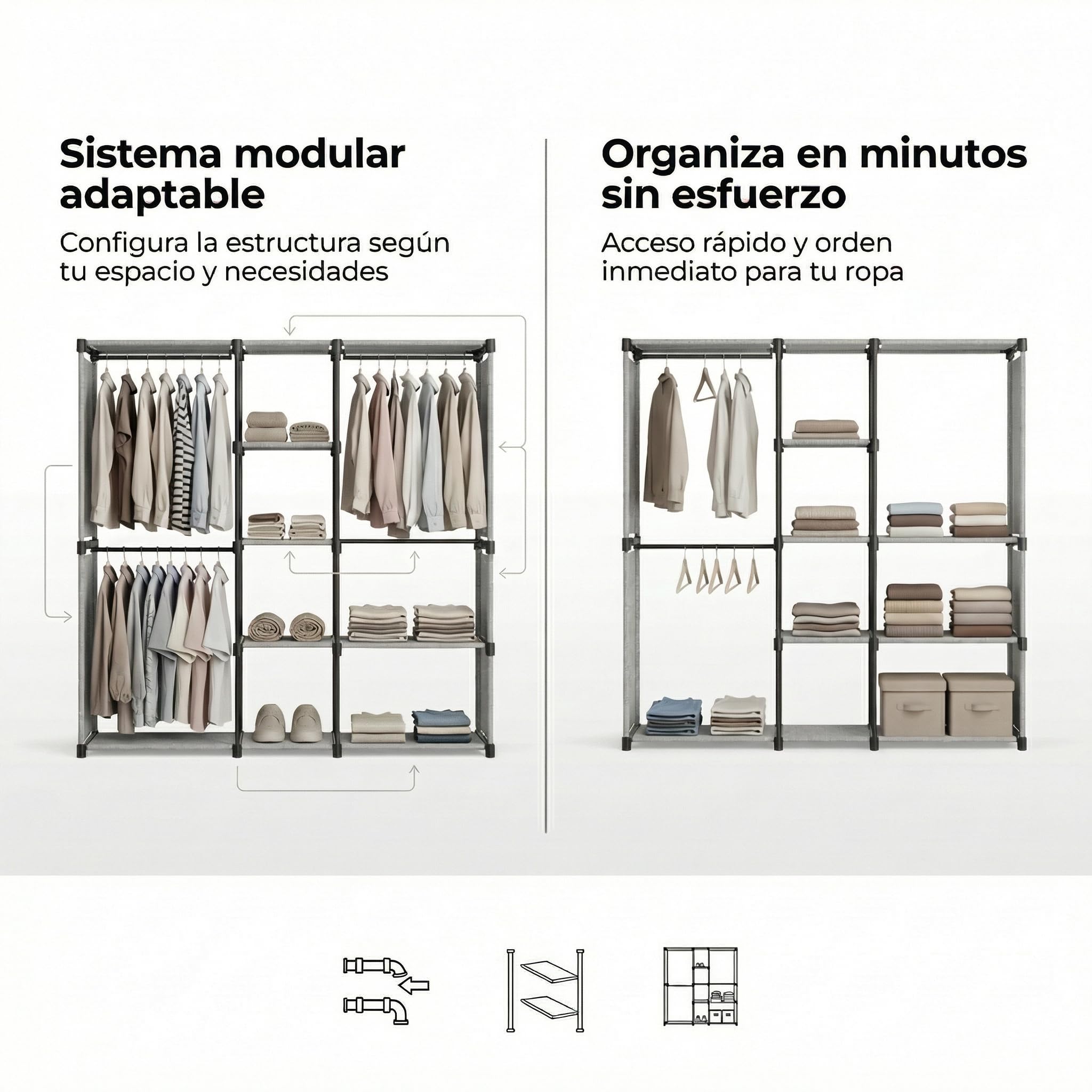Pincho Burro Ropa, Armario de Tela, Armario Ropero Portatil para Ropa, Armario Tela, Organizador de Ropa, Vestidor Abierto, Closet Organizer, Perchero Burro Ropa Colgador Ropa - 182 x 43 x 182 cm