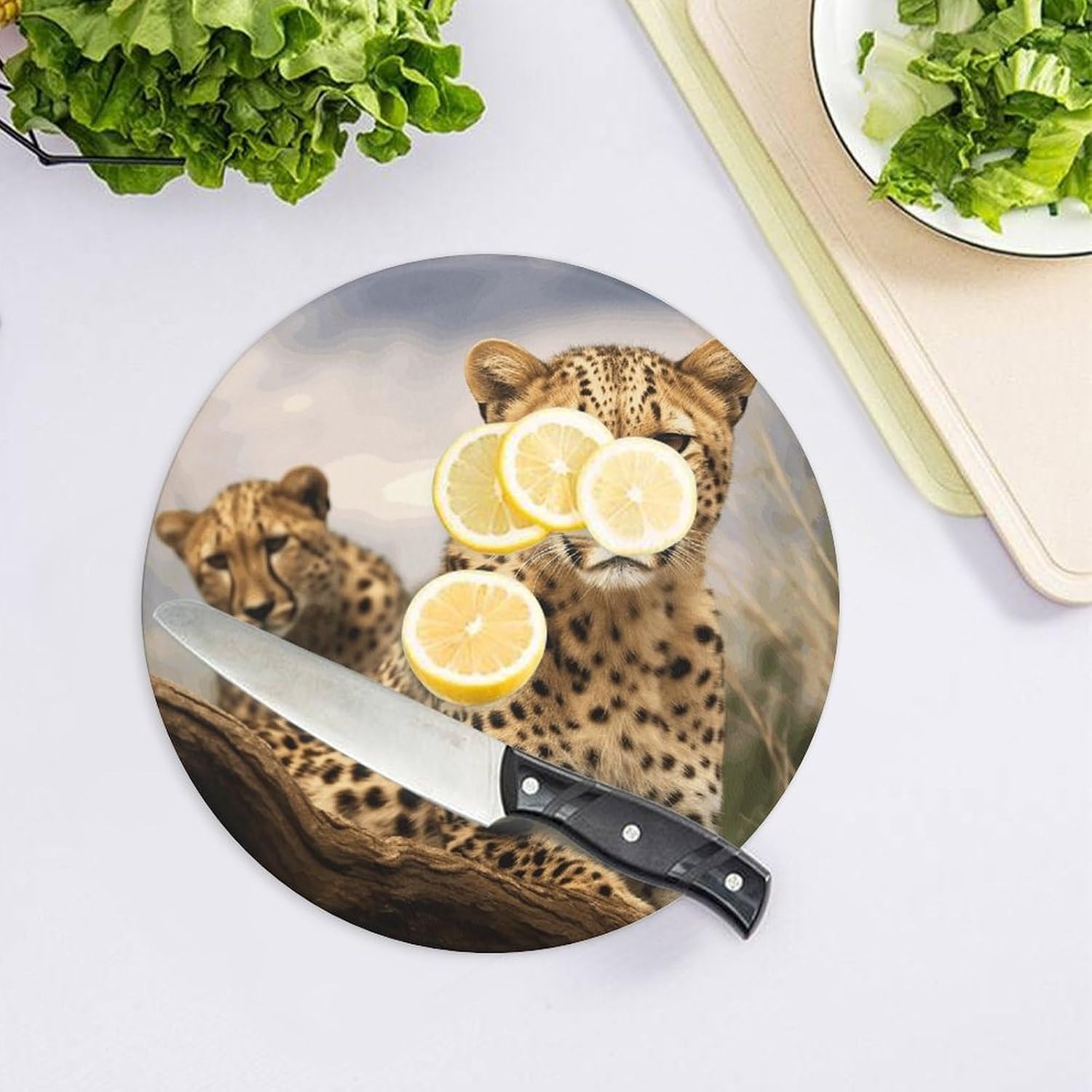 Cool Leopard Cutting Board Round Tempered Glass Butcher Block Heavy Duty Chopping Boards Kitchen Counter Protector Non Slip Cutting Mat for Meat Fruits Vegetables 7.9"