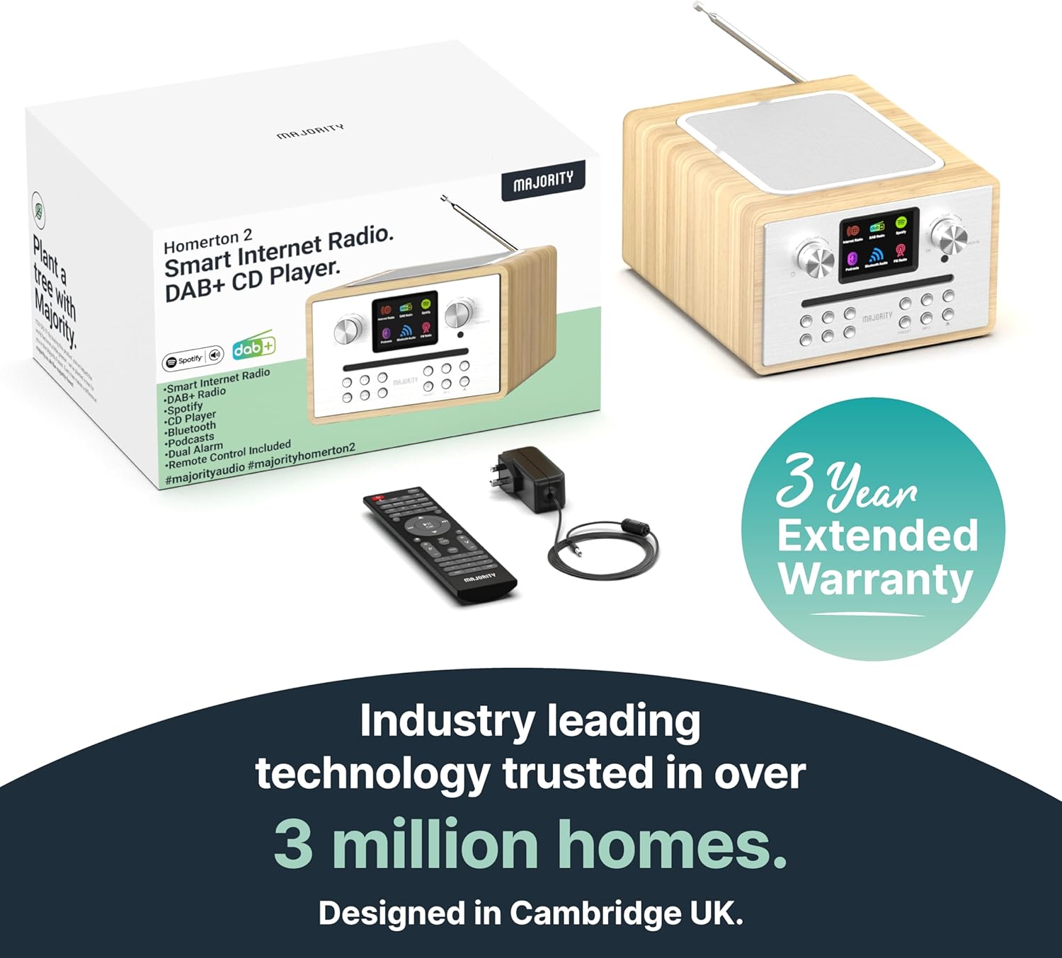 Majority Homerton 2 with an alarm clock icon, signifying its dual alarm feature.