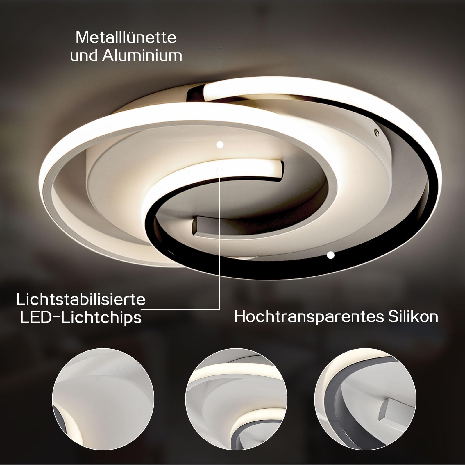 BAYHT Plafoniera intelligente, Lampada da soffitto moderna a LED dimmerabile con Alexa Google Home, Lampada da soggiorno rotonda con telecomando, Lampada da camera da letto bianca e nera