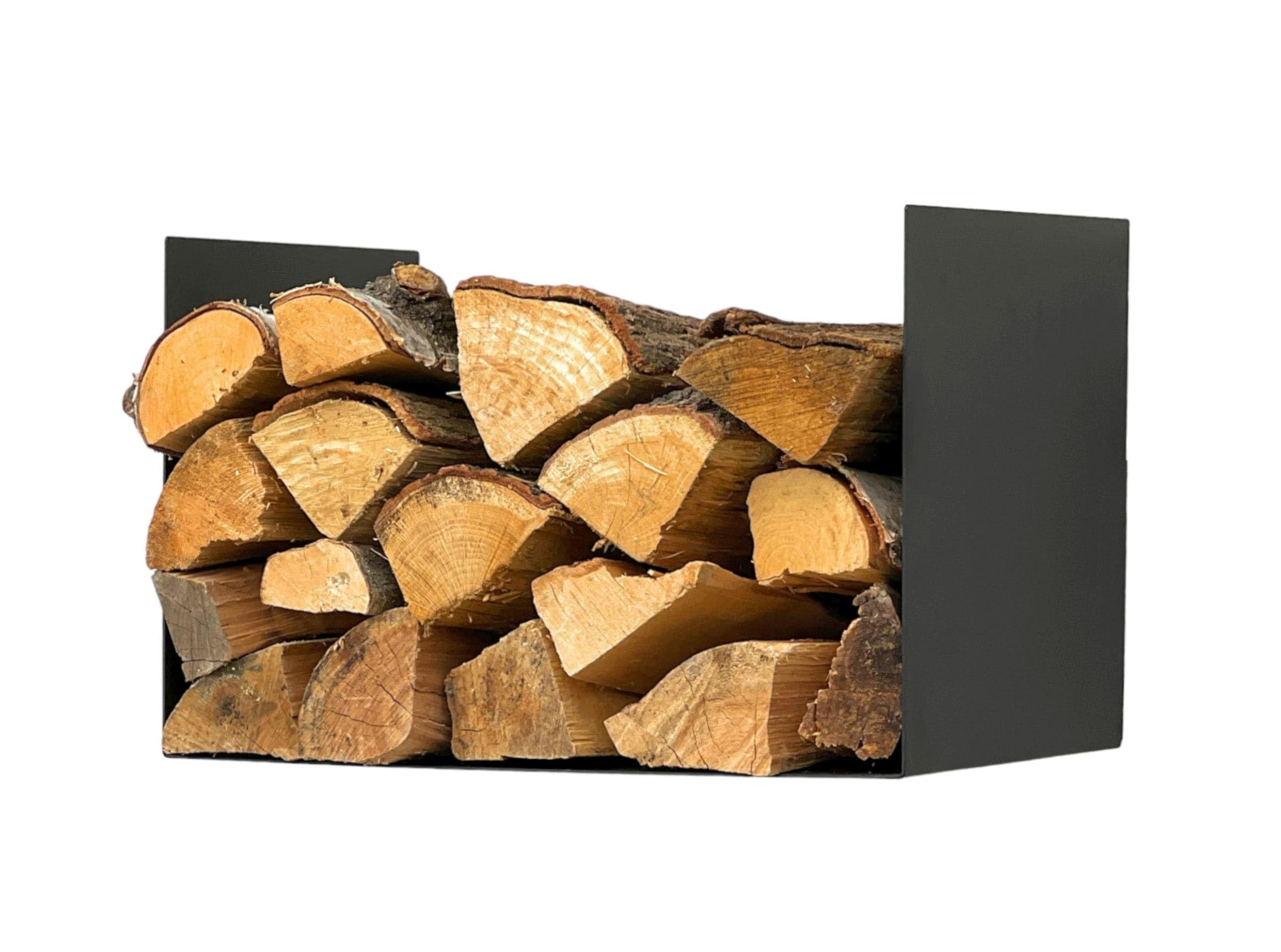 DanDiBo Kaminholzregal Innen Metall Schwarz Kaminholzständer mit Rückwand an der Wand Hängend 96432 Holzkorb Kaminholzhalter