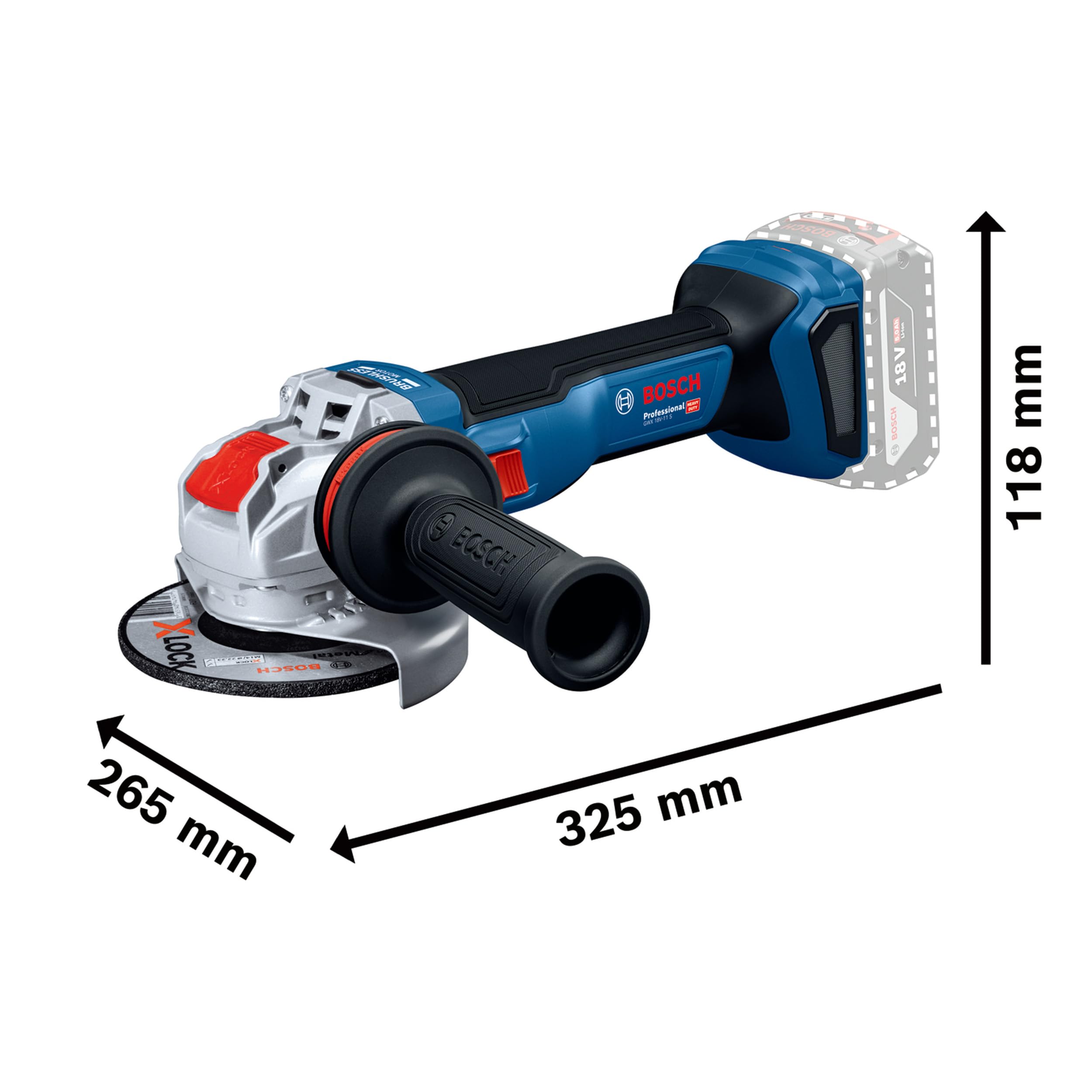 Bosch Professional 18V System Akumulatorowa szlifierka kątowa GWX 18V-11 S z systemem X-LOCK (rękojeść dodatkowa z systemem Vibration Control, pokrywa ochronna, walizka L-BOXX 136)
