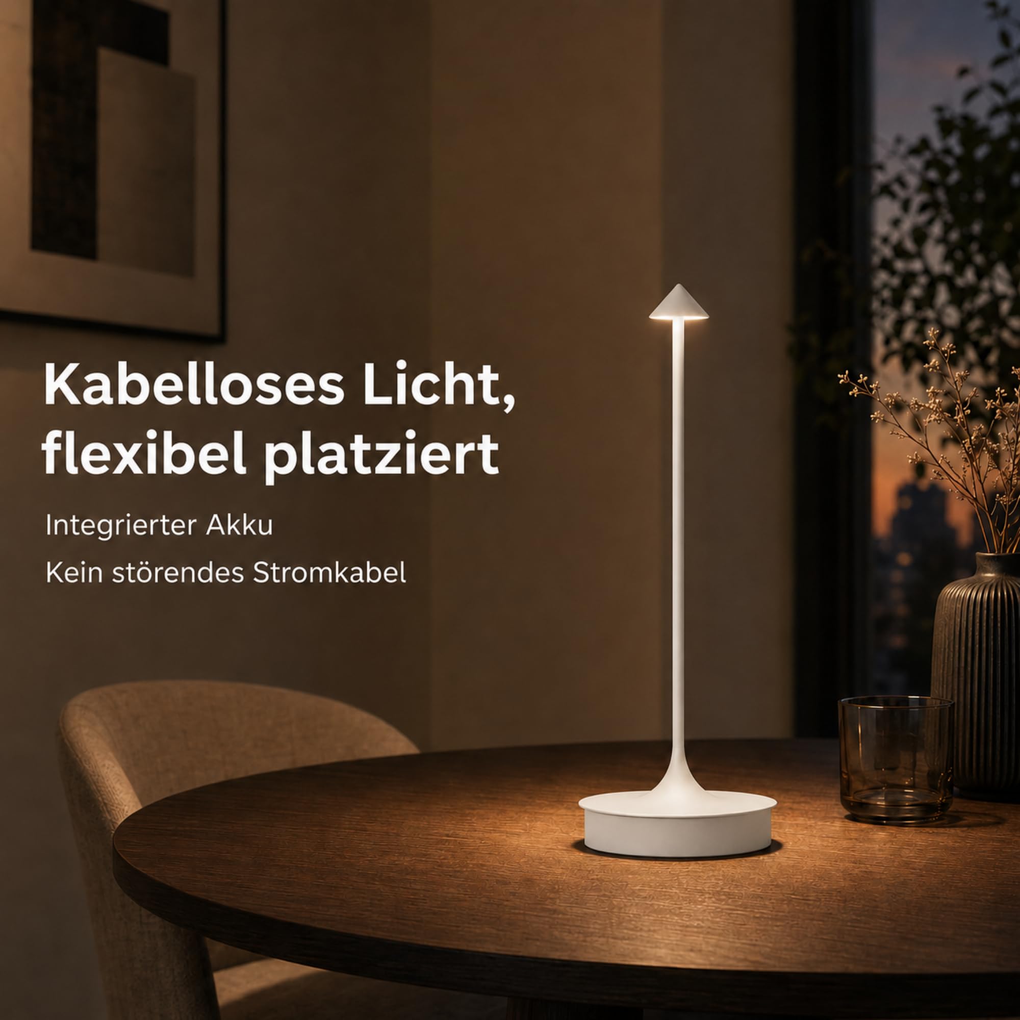 Leomix Lampada da tavolo a LED, senza fili, batteria senza fili, ricaricabile, 4000 mAh, lampada da tavolo touch, dimmerabile, per esterni, IP54, impermeabile, per ristoranti, bar, giardino, balcone,