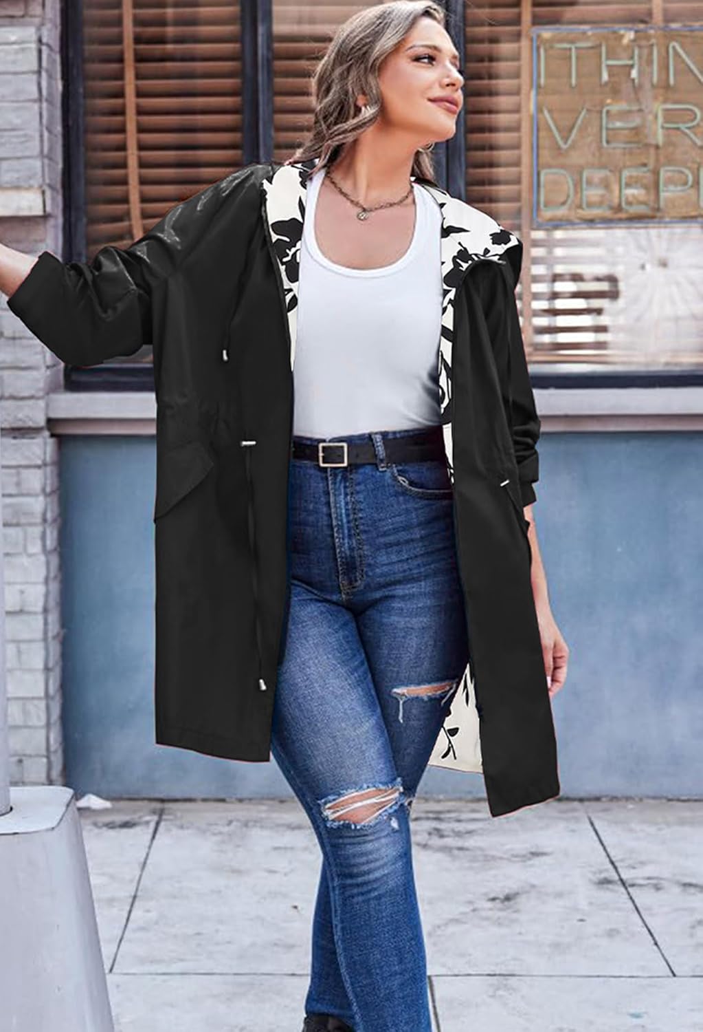 AOVDE Women's Rain Jacket Plus Size: Waterproof Raincoat Reversible Lightweight Windbreaker Jackets with Hooded - Image 4