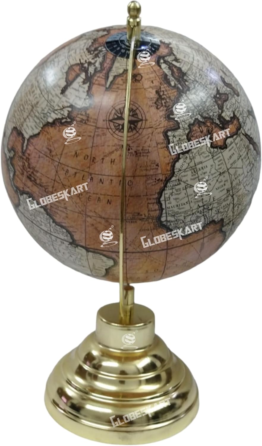 Samyuktha Educational/Antique Globe with Brass Antique Arc and Base/World Globe/Home Decor/Office Decor/Gift Item / 8 inches (Peach Cream) S