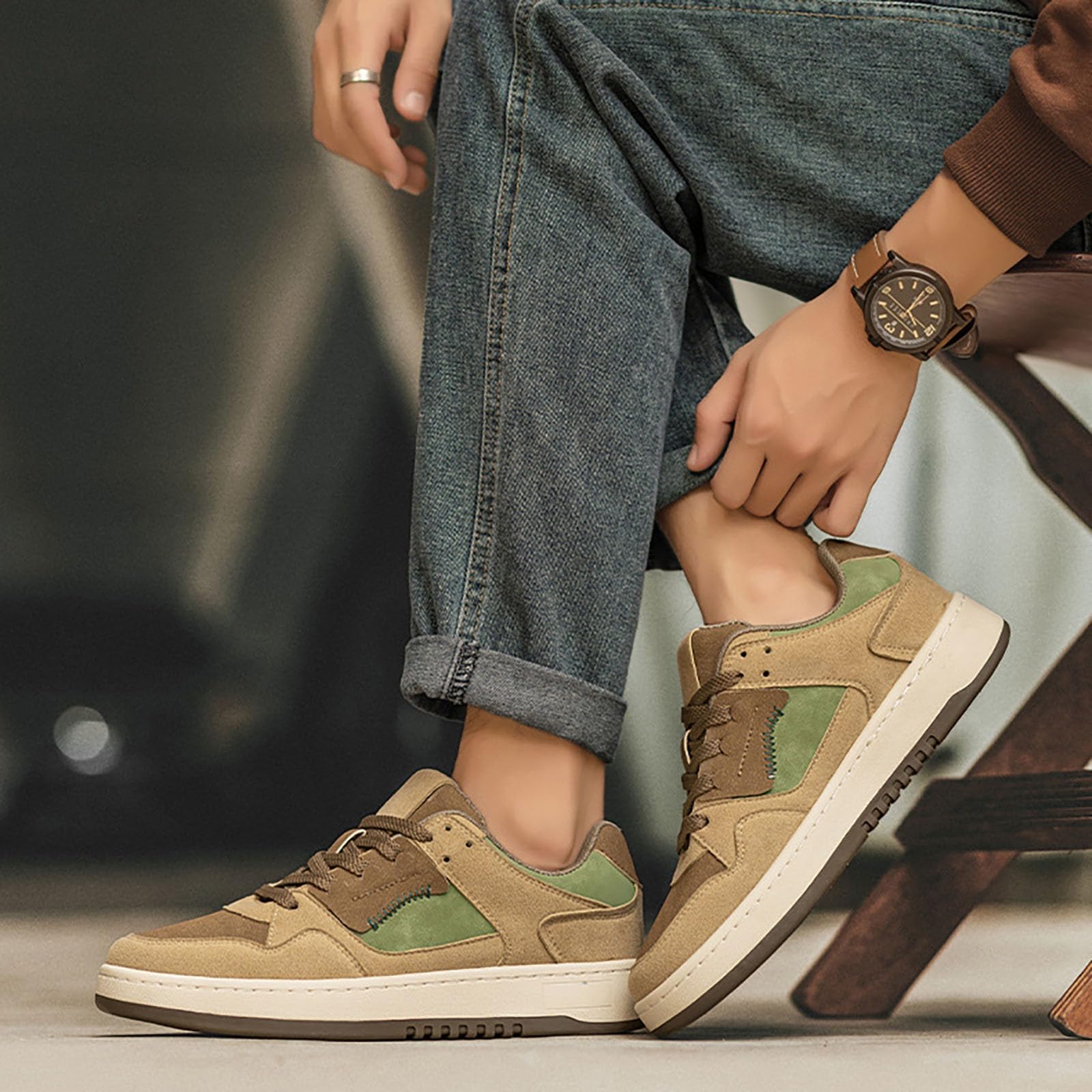 Sneaker Herren Weiß Leder Sportschuhe Rutschfest Outdoorschuhe Dämpfung