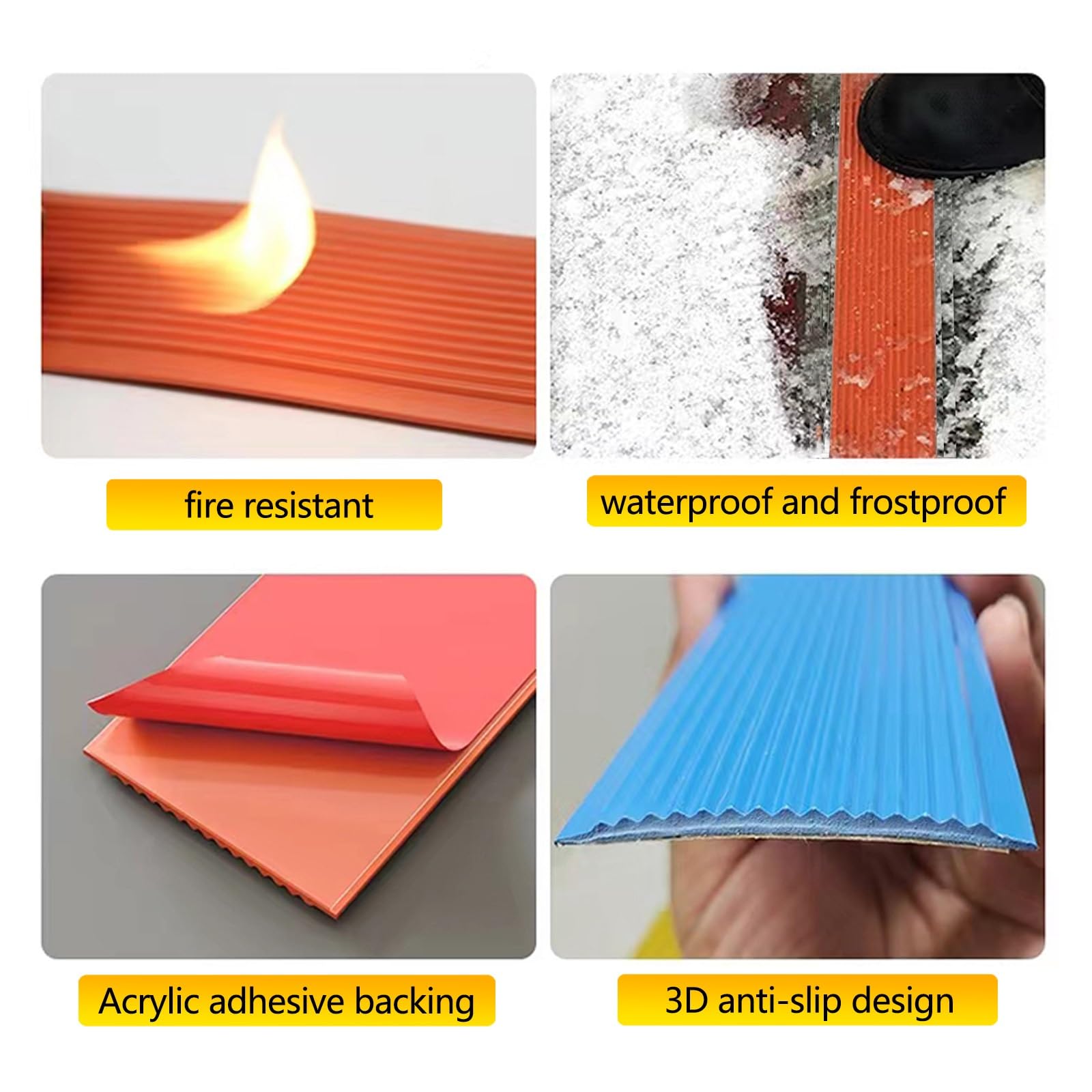 Borde De Escalera De Goma De PVC, Tira De Vinilo Autoadhesiva Antideslizante Para Escalera, Perfil De Borde De Escalera, Para Peldaños De Interior Y Exterior, Con Bandas Antideslizantes(Yellow,3cm/1.2