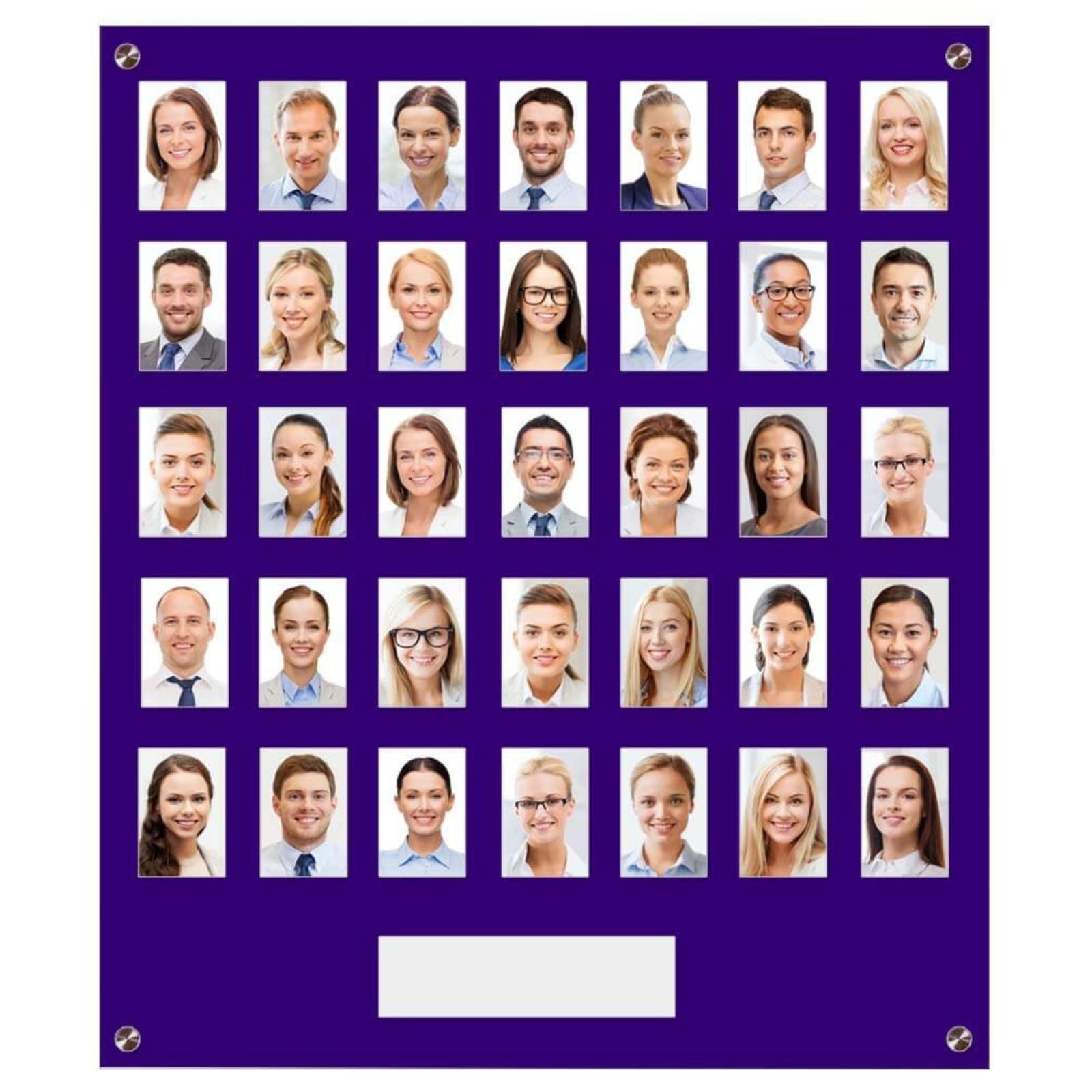 Get Acrylic Photo Frames - Purple 35 Pocket Image Staff, Student, Employee Display Board With Pocket Header. 605mm Height x 544mm Width (60.5cm x 54.4cm)