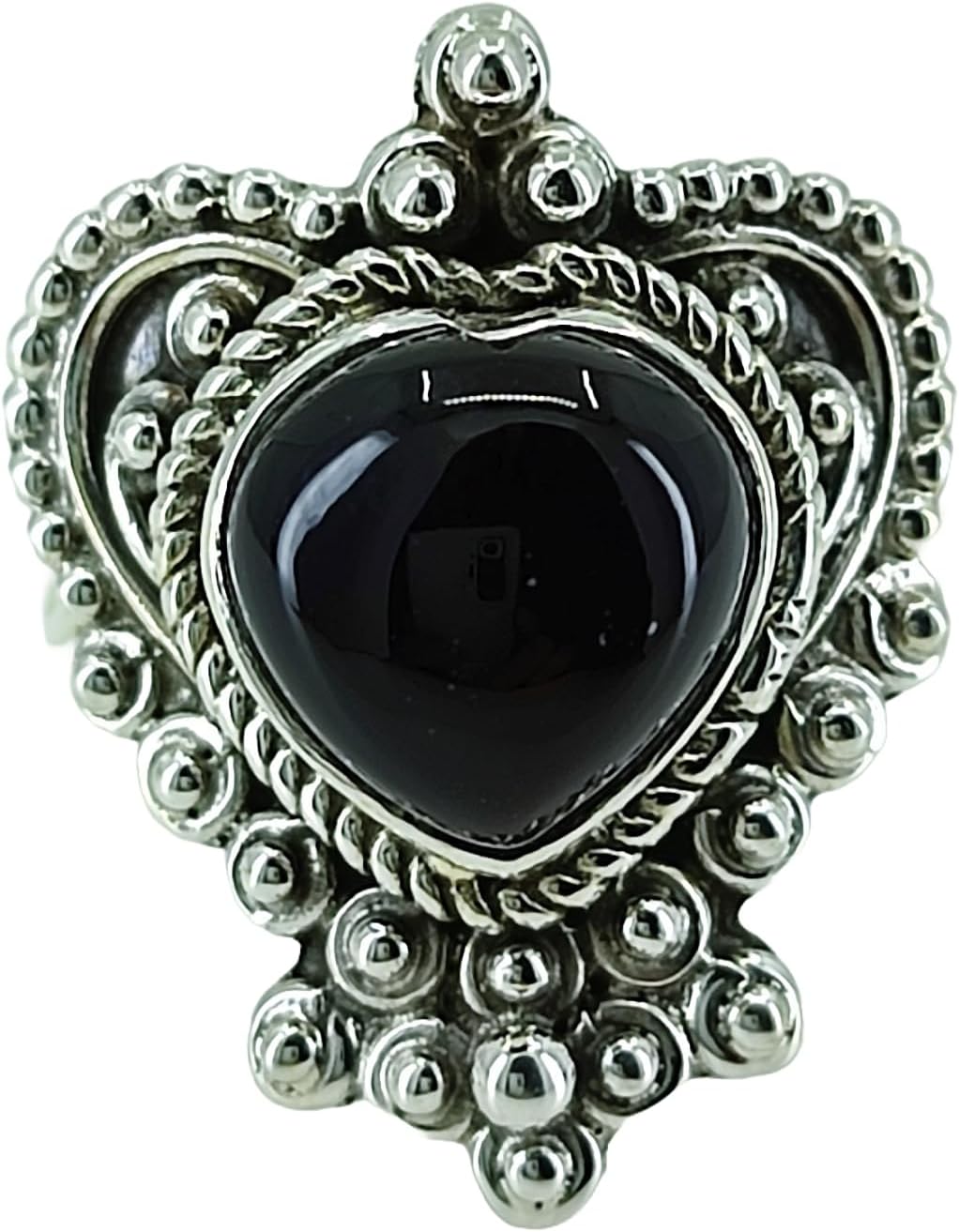 NavyaCraft Black Onyx Ring, 925 Sterling Silver Statement Promise Ring for Women, Natural Black Onyx Heart Shape Gemstone Handmade Boho Jewelry, July Birthstone Gift