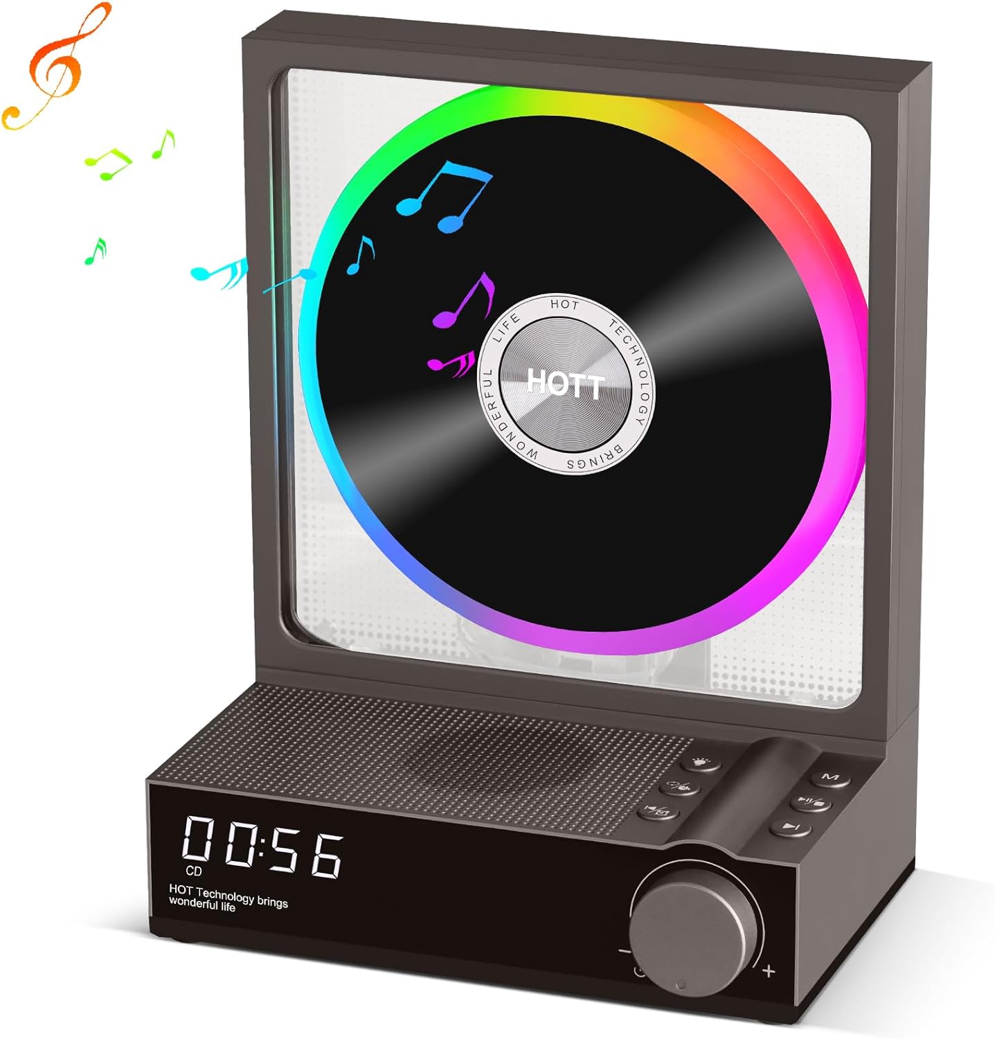 HOTT CD Player Portable, Bluetooth 5.3 Rechargeable Desktop CD Player with RGB Lights, Portable CD Player with HiFi Speakers, Supports TF Card, Transcription, LED Screen CD Player for Home(Grey)