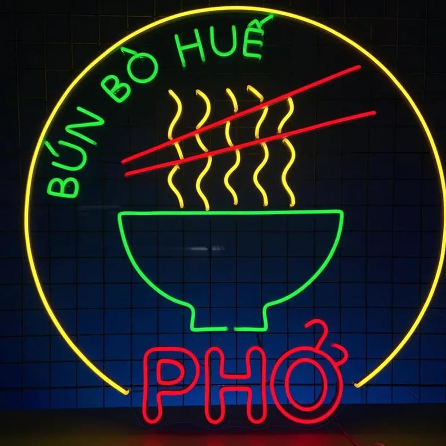 Bún Bò Huế Phở Neon Sign 20 inches LED Pho Vietnamese Food Business Neon Light Signs Wall Decor for Restaurant Decorations