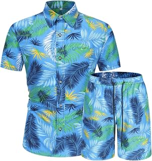 BFYSFBAIG Men's Hawaiian Shirt and Shorts Set Tropical Floral Beach Shirt Set Summer Party Button Down Flower Shirt 2 Piece Outfits Casual Hawaiian Short Sleeve Suits Printing Pattern Sports Suit