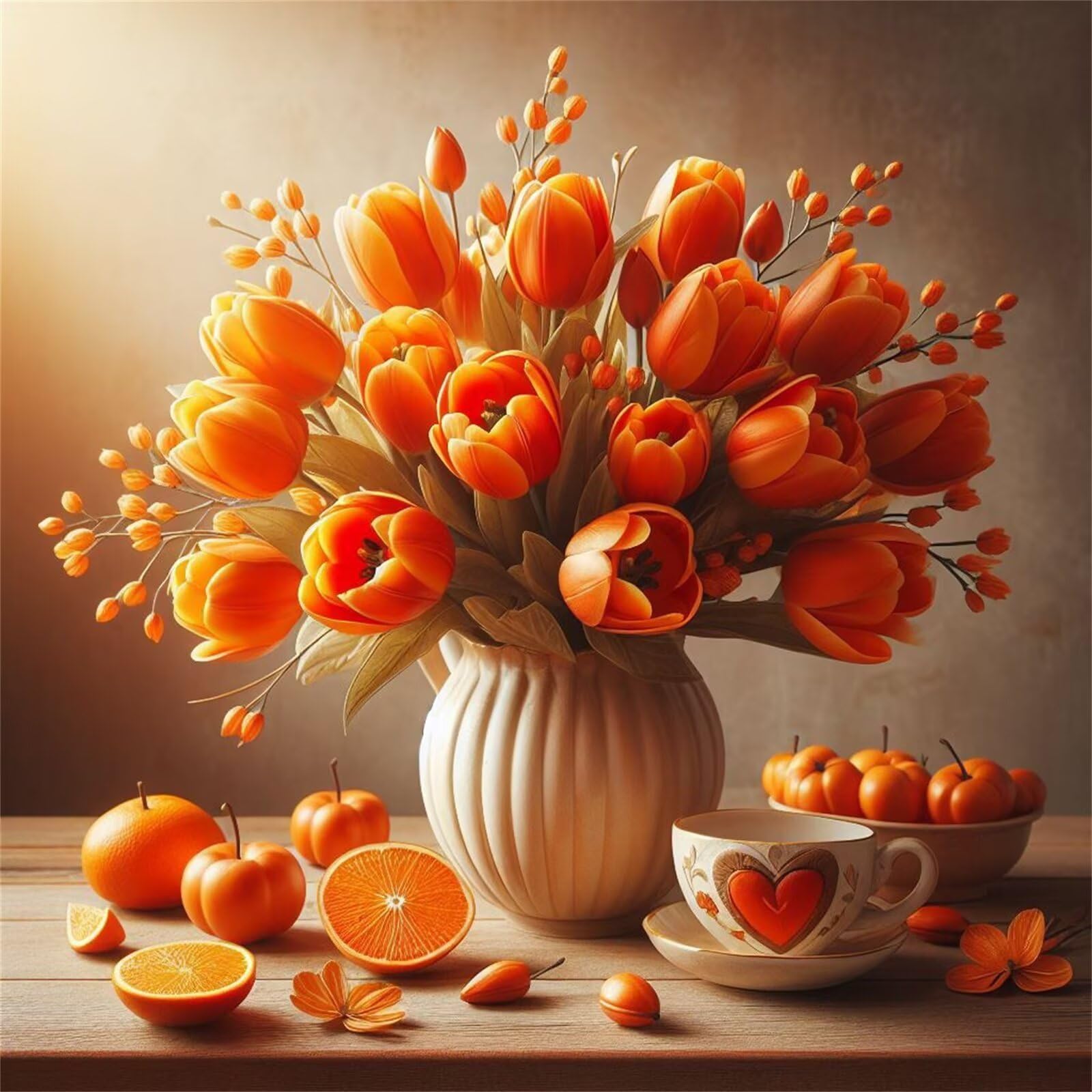 5D Fai Da Te Diamond Art Painting Kit Completo,Bouquet di tulipani arancioni Adulti Diamond Painting Strass Kit per Pittura Diamante Punto Croce Ricamo Painting Casa Parete Decorazioni,tonda 95x95cm