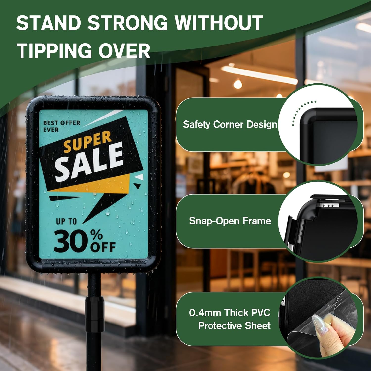 Sign Holder - 8.5x11 inch Sign Stand Holder Adjustable Display Stand Floor Standing Sign Holder, Signage Stand with Snap-Open Frame Display for Malls,Schools,Restaurants (Black) - Image 7