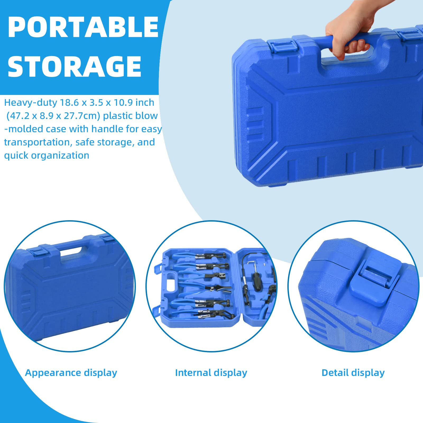 GLARKS G-2600 - Set di 9 pinze per fascette stringitubo flessibili blu, a lunga portata, pinze per cavi, pinze per la rimozione di carburante, olio, acqua, nero, blu