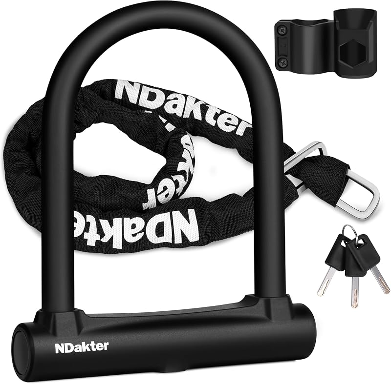 Candados de bicicleta, antirrobo de alta resistencia de 17 mm, candado en U para bicicleta con cadena y soporte de 4 pies, candado de bicicleta eléctrica para scooter, candado de rueda de motocicleta de 3 llaves para bicicleta eléctrica, ciclomotor, triciclo