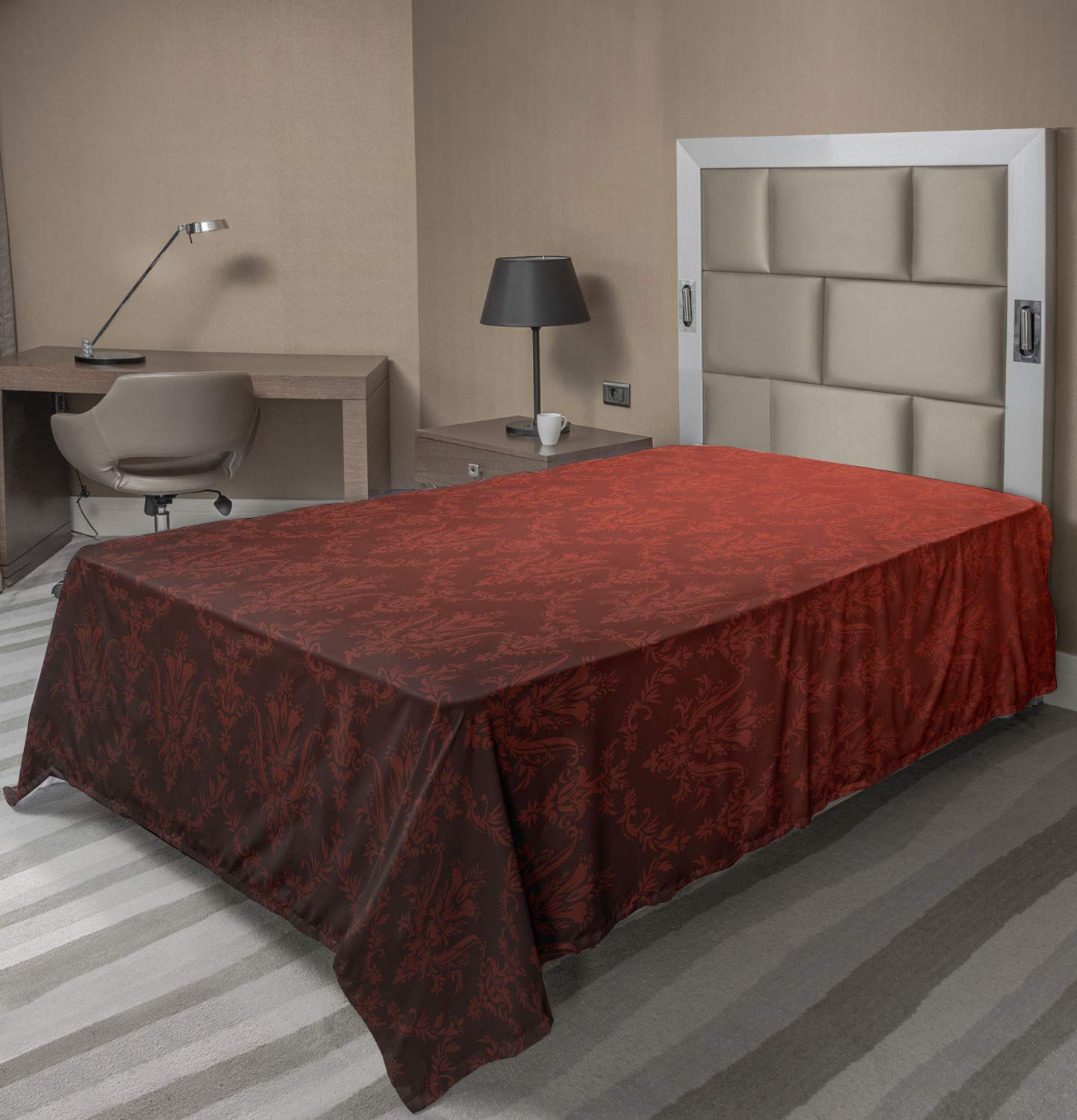 Ambesonne Dark Red Flat Sheet, Antique Floral Pattern with Baroque Royal Renaissance Influences and Ombre Effect, Soft Comfortable Top Sheet Decorative Bedding 1 Piece, Twin Size, Red Black