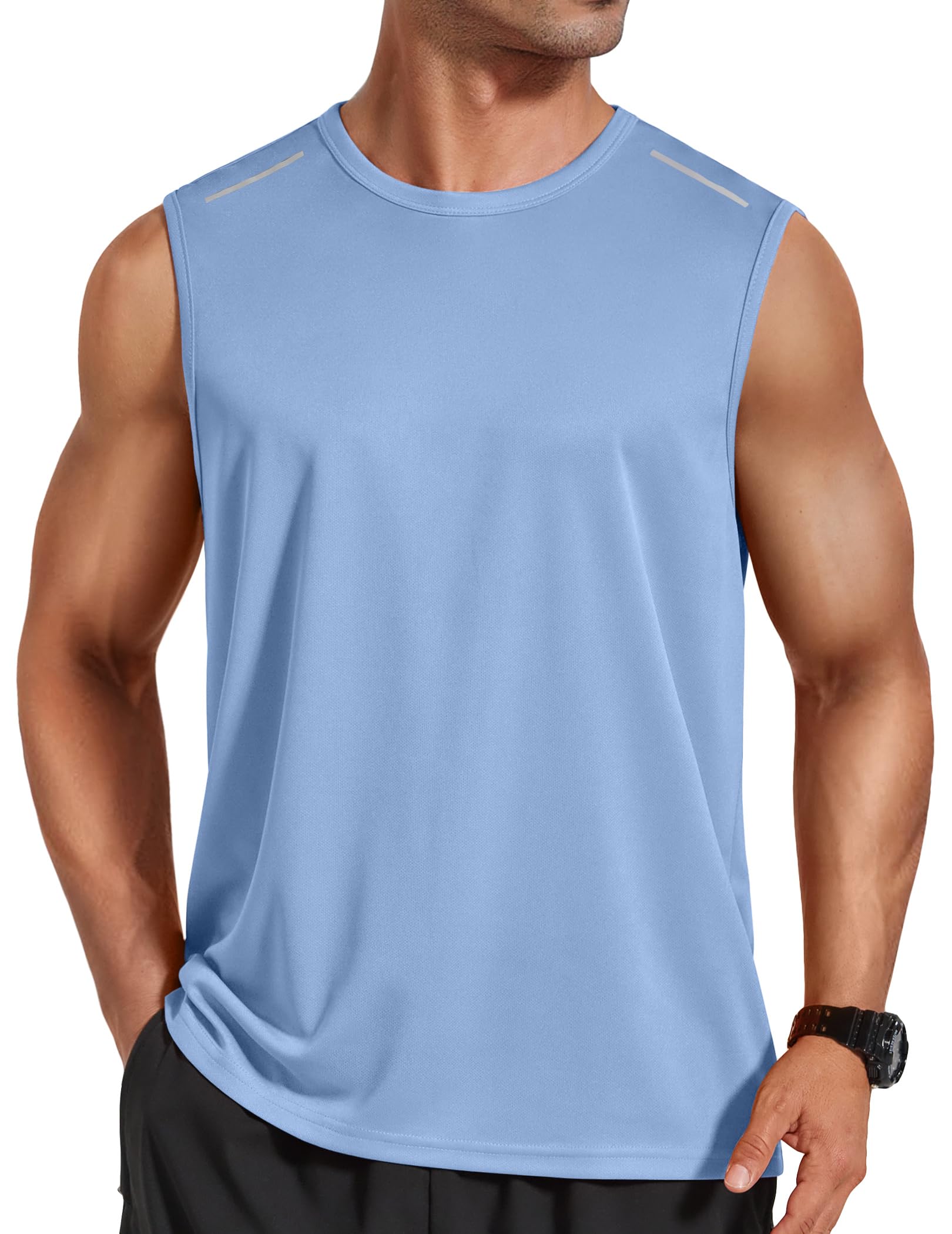 COOFANDY Herren Tank Top Workout Atmungsaktives Sommer Muskelshirts Rundhals Gym Fitness Bodybuilding Muscle Shirt Ärmellose Achselshirt Männer Hellblau L