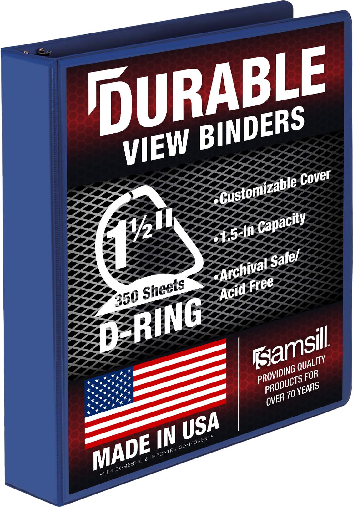 Samsill Durable 1.5 inch 3 Ring Binder, D Ring Binder, 100% Recycled Chipboard, Blue