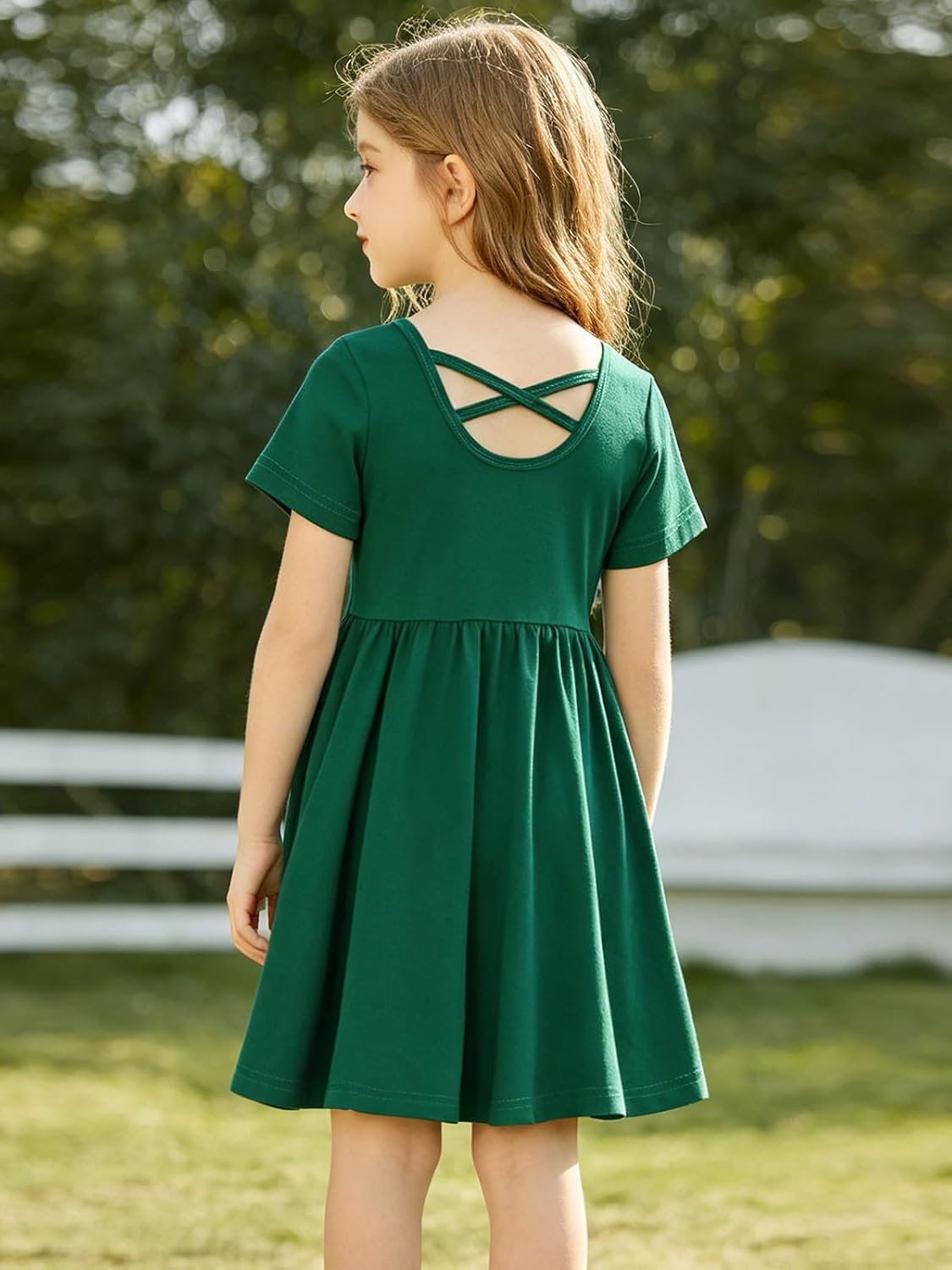Girls Short Sleeve Summer Skater Twirl T-Shirt Dresses 3-10Y