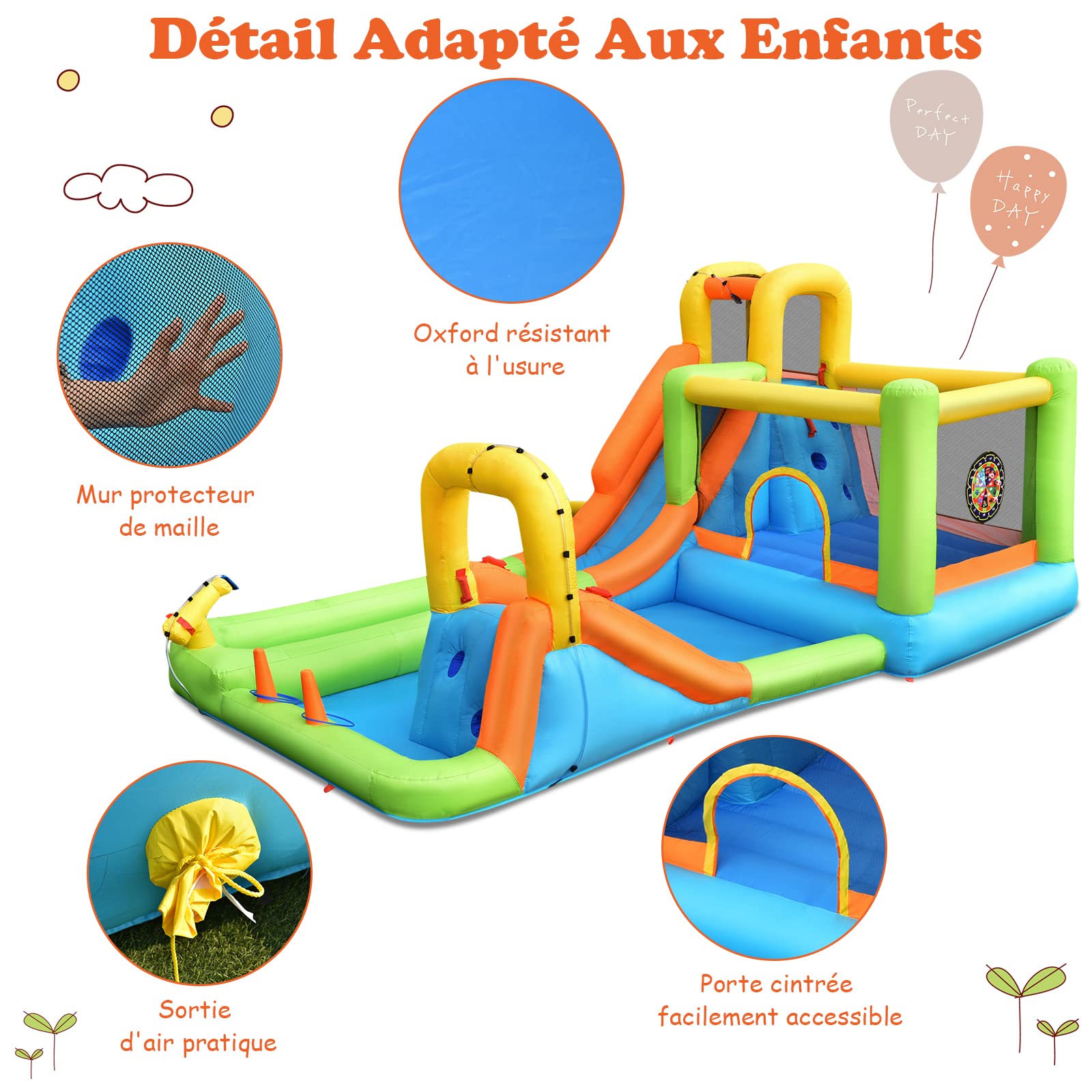 GOPLUS Castillo Hinchable para Niños, Hinchable Grande con Piscina, Pistola de Agua Tobogán Acuático, Adecuado de 3 a 10 Años, ‎504 x 295 x 217 cm