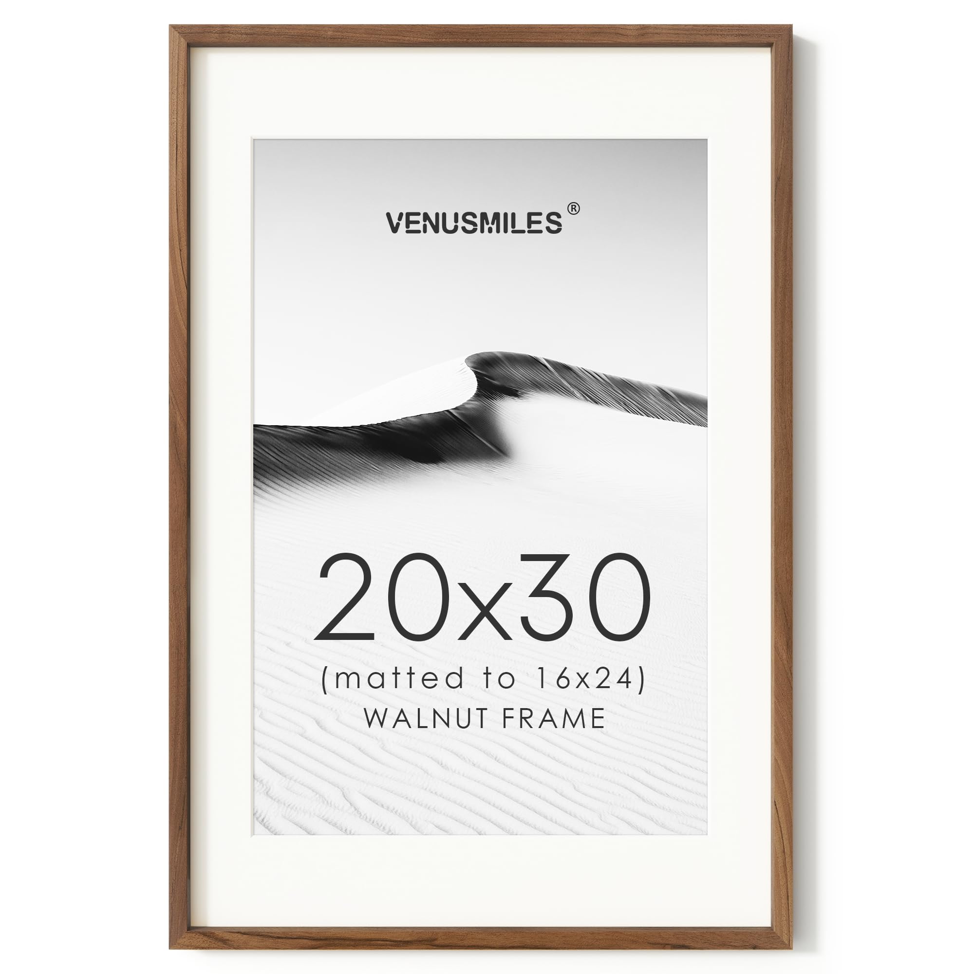 20x30 Poster Frame, USA-Sourced Natural Walnut Wood Picture Collage Frame with HD Tempered Glass, Modern Simple 20 x 30 Wooden Photo Frame Matted to 16x24, Vertical &amp; Horizontal Wall Hanging Display