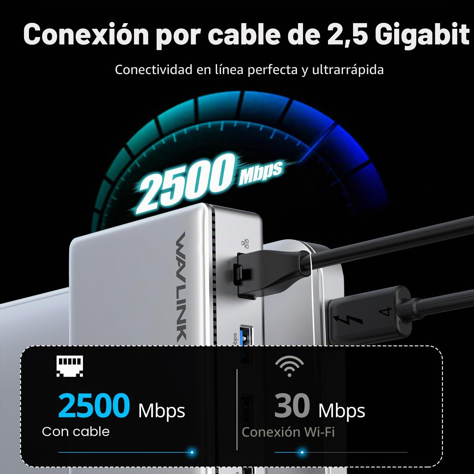 WAVLINK Dock Thunderbolt 4 13 en 1, 96W PD, 8K / Triple 4K, 2 Puertos TBT4, 2 Puertos HDMI, 4 Puertos USB-A, USB-C 10 Gbps, Ethernet 2.5G, Lector SD/TF, Audio, Compatible con Mac y Windows