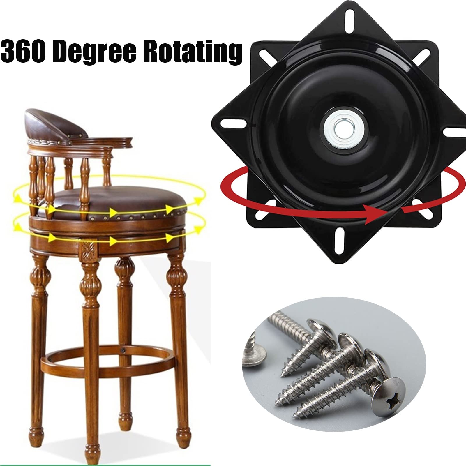 Base girevole con piastra orientabile, Piatto girevole quadrato in acciaio laminato a freddo Cuscinetto rotante a 360 gradi Nero Dimensioni multiple(8inches)
