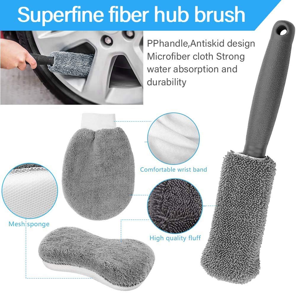 MEISHANG Outils Professionnels Nettoyage de Voiture,Roue De Gants éponge,Wash Kits Microfibre,Microfibre ​Lavage Voiture Nettoyer Kit,Chiffons de Nettoyage Gants de Lavage (Gris)