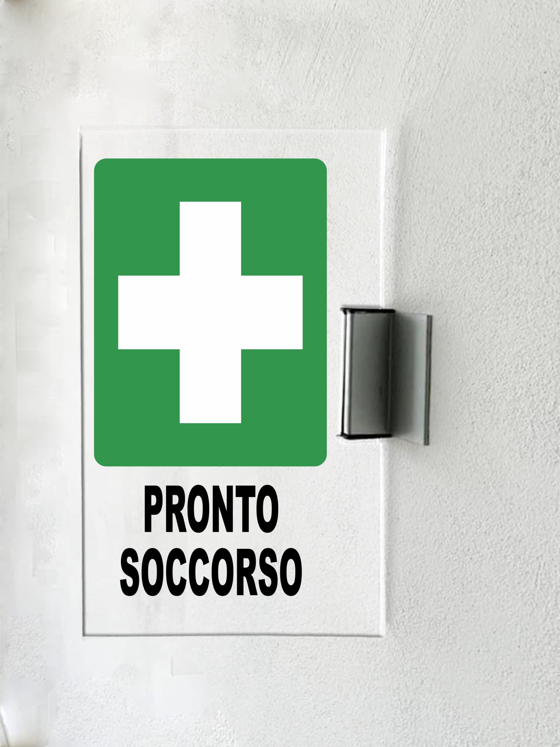 CARTELLO IN PLEXIGLASS A BANDIERA SEGNALETICO - CROCE PRONTO SOCCORSO - Con Supporto in alluminio & Stampa U.V. (30X42 CM)