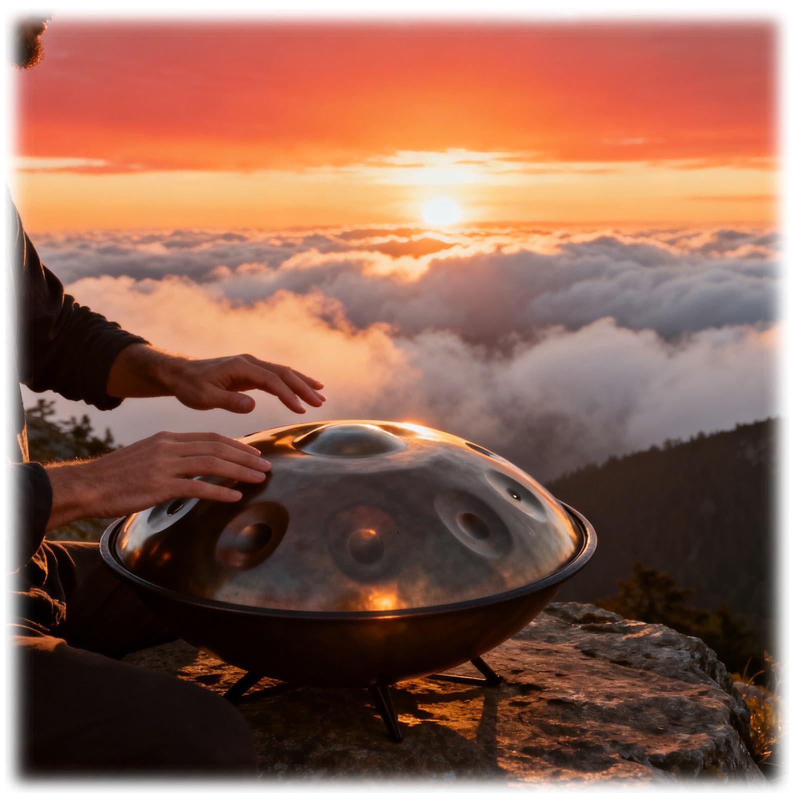 Handpan Strumento Musicale, 56cm 440 Hz 9/10/12 Note Tamburo In Acciaio Tongue Drum In Sol Minore Con Bacchette, Supporto Per Batteria, Borsa Per Meditazione Yoga(Nero,9)
