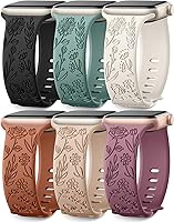 SNBLK 6-Pack Floral Engraved Apple Watch Bands 38-49mm Silicone Flower Straps for iWatch Series 11-1 SE Ultra Women Men