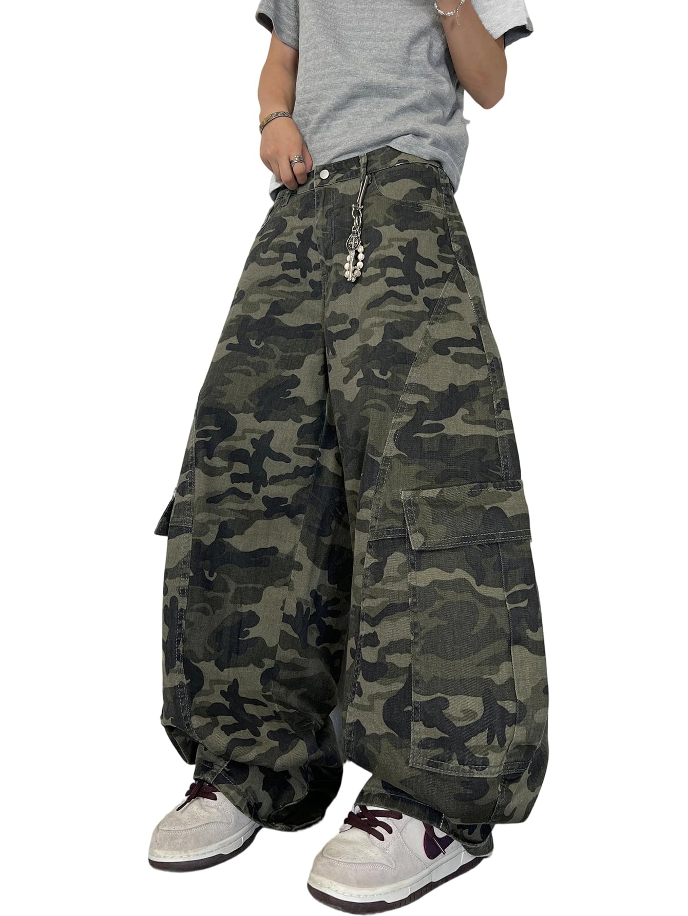Herren Baggy Hose Camo Loose Fit Skater Hip-Hop weites Bein Street | Cocoon-Schnitt,Baggy Barrel Jeans,lockere Passform,weitere Beine,Komfortschnitt,Denim-Hose,Oversize