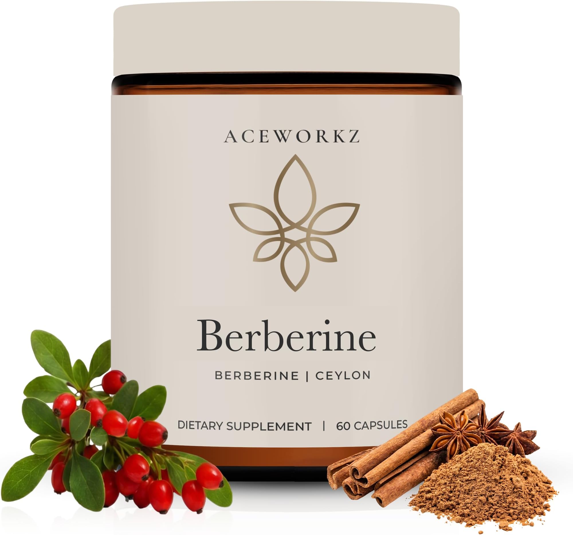 ACEWORKZ Organic Berberine HCL 1200mg with Ceylon Cinnamon & BioPerine® Enhanced Absorption - Metabolic Health Support (60 Capsules)