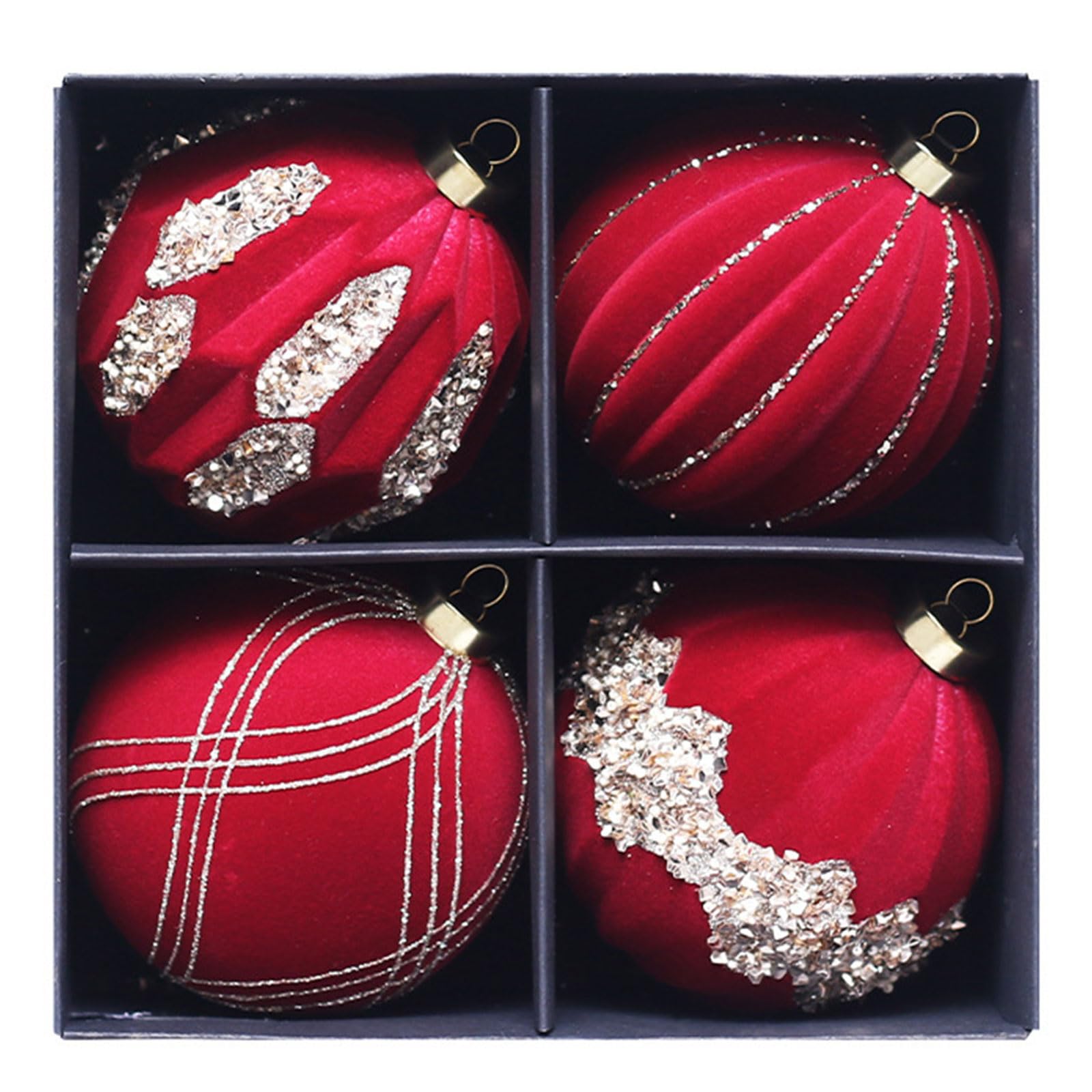 Of 4 Festival Hanging Sphere Ornament Elegant Flocking Christmas Sphere Ornament for Christmas Tree Adornment Shatterproof