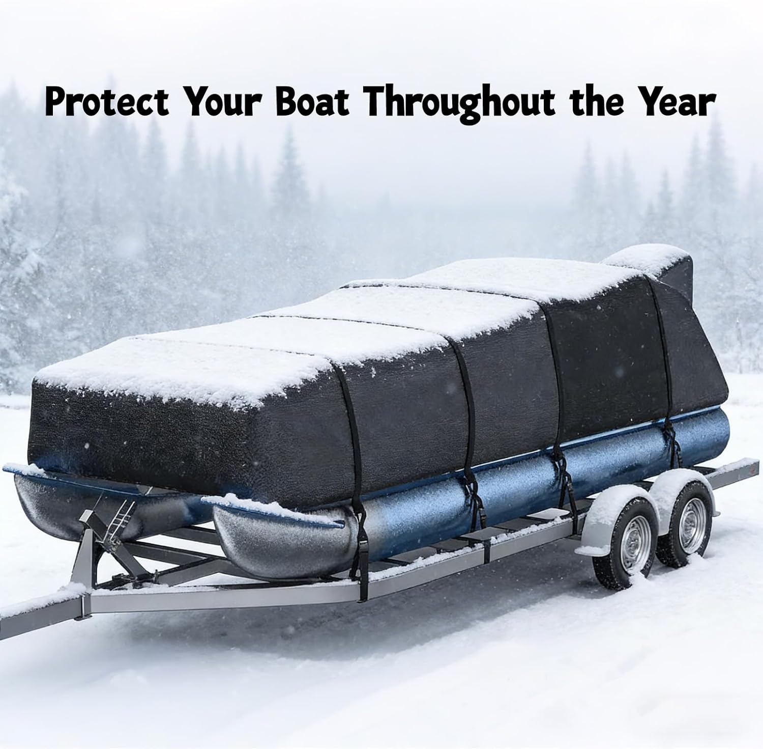 Pontoon Boat Covers 17-20 ft Waterproof PU Coating Marine Grade 420D Waterproof Cover with Adjustable Windproof Tightening Strap & Anti-UV, Boat Length 17-20ft, Beam Width up to 96"