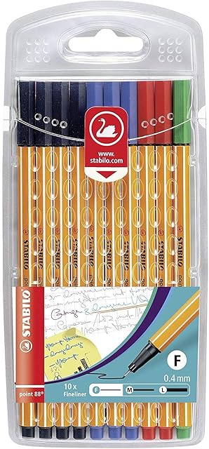 Fineliner - STABILO point 88 - Wallet of 10 - Assorted Office Colours Black/Blue/Red/Green