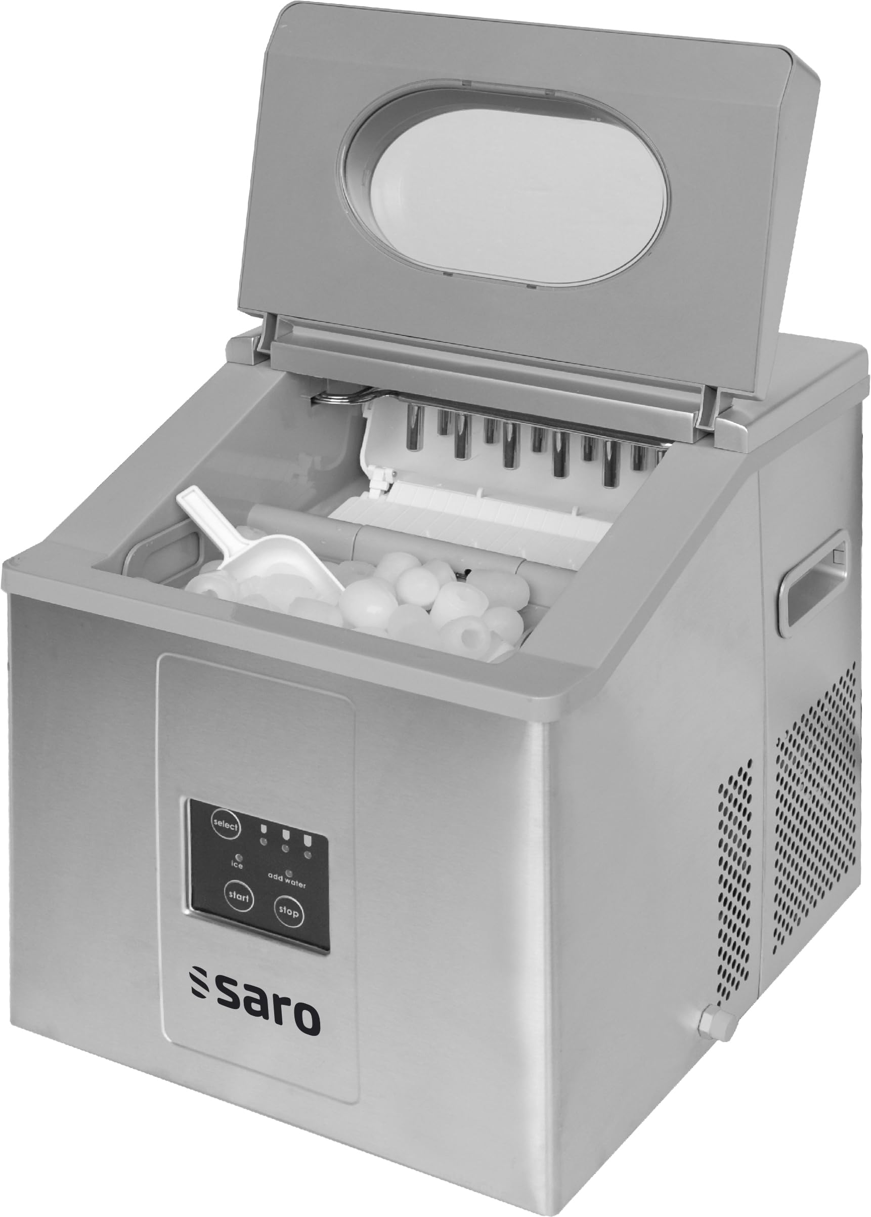 SARO EB 15 PRO Eiswürfelbereiter – Edelstahl, 15 kg/24 h, 3 Eisgrößen, DC-Motor
