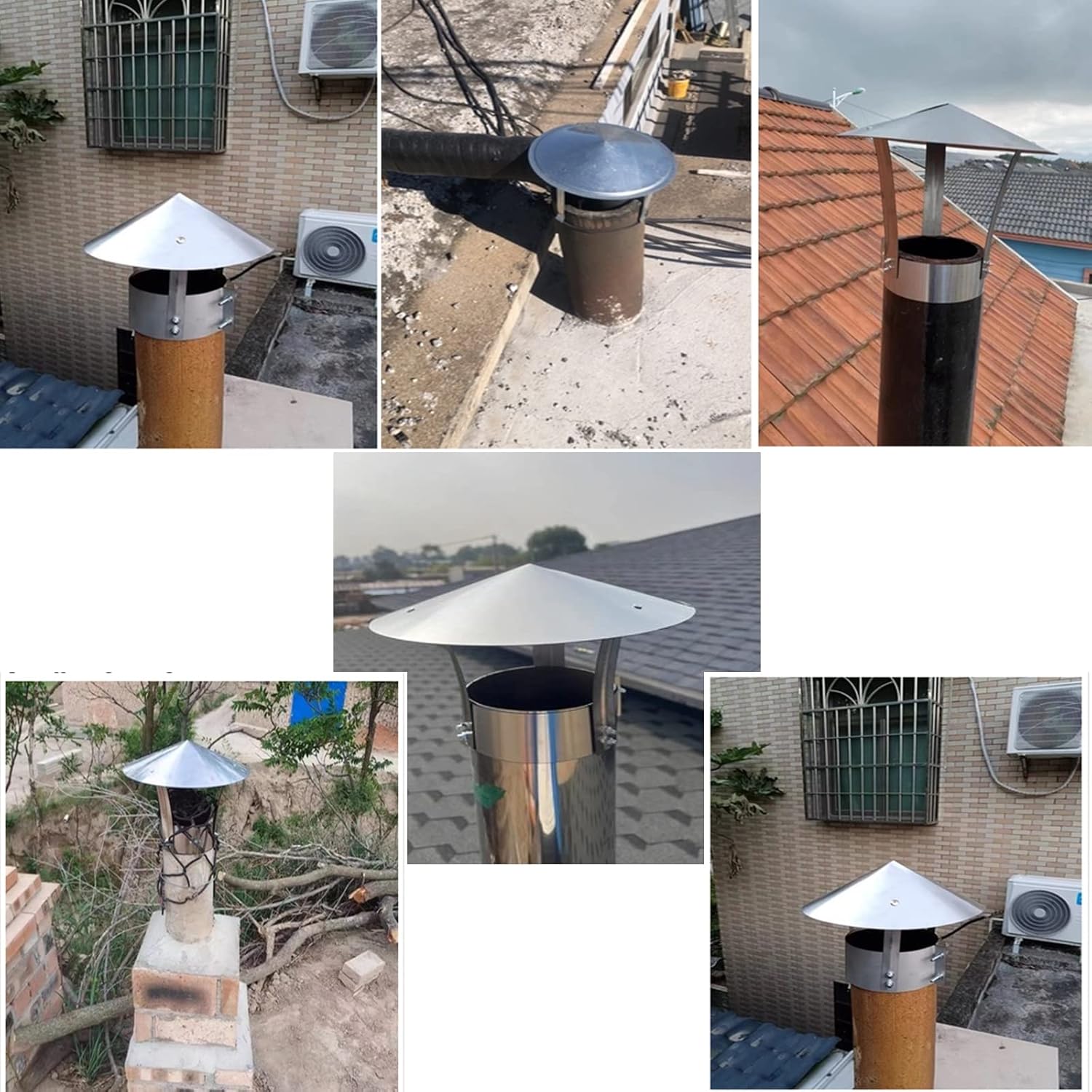 Chimney Rain Cap,Galvanized Rain Cap,Chimney caps for Outside,Chimney Caps Roof Vent,for Stove and Outdoor Tent Stainless Steel Galvanized Weather-Resistant Rain Cap,d25cm*45cm/9.84in*17.72in