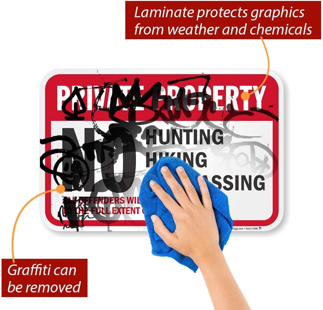 SmartSign "Private Property - No Hunting, Hiking, Trespassing, Offenders Prosecuted" Sign | 12" x 18" 3M Engineer Grade Reflective Aluminum