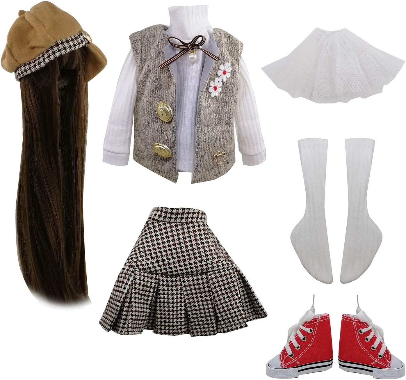 EVA BJD Set of Fashion Clothes Wigs Shoes Socks Accessories Full Set for 1/3 22in - 24in 60cm BJD Dolls (Blanche)
