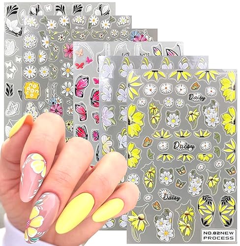 Flower Nail Art Stickers - 6 Sheets Flowers 3D Self