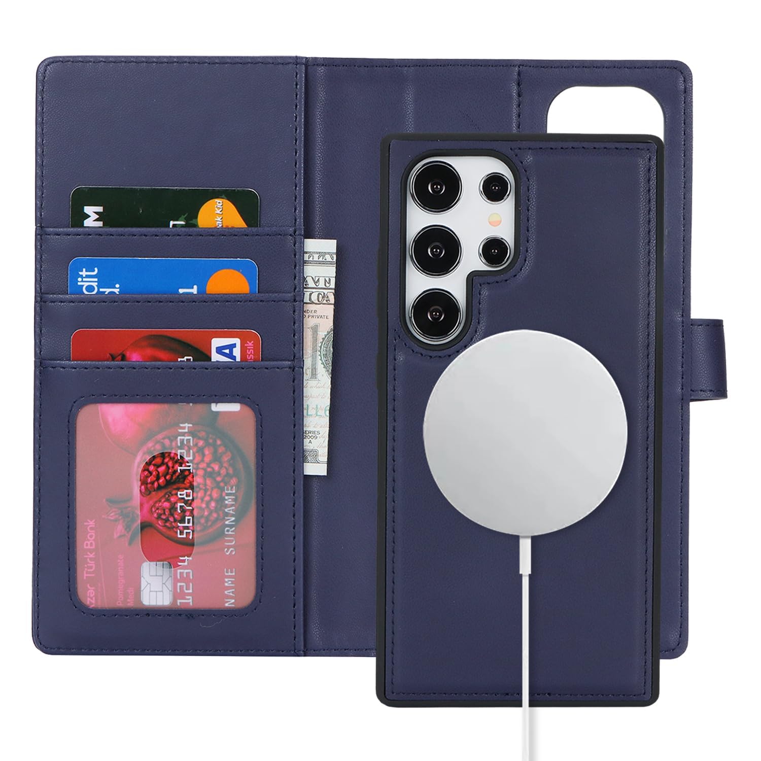 Havaya Custodia a portafoglio per Samsung Galaxy S24 Ultra staccabile magnetica con porta carte di credito compatibile Magsafe custodia a libro in pelle con supporto rimovibile antiurto per uomini e