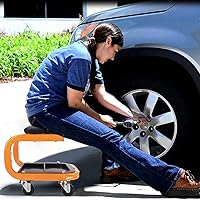 Vista 5 de Taburete de taller rodante resistente, silla mecánica con ruedas, taburete rodante de capacidad de 400 libras para garaje con ruedas, asiento