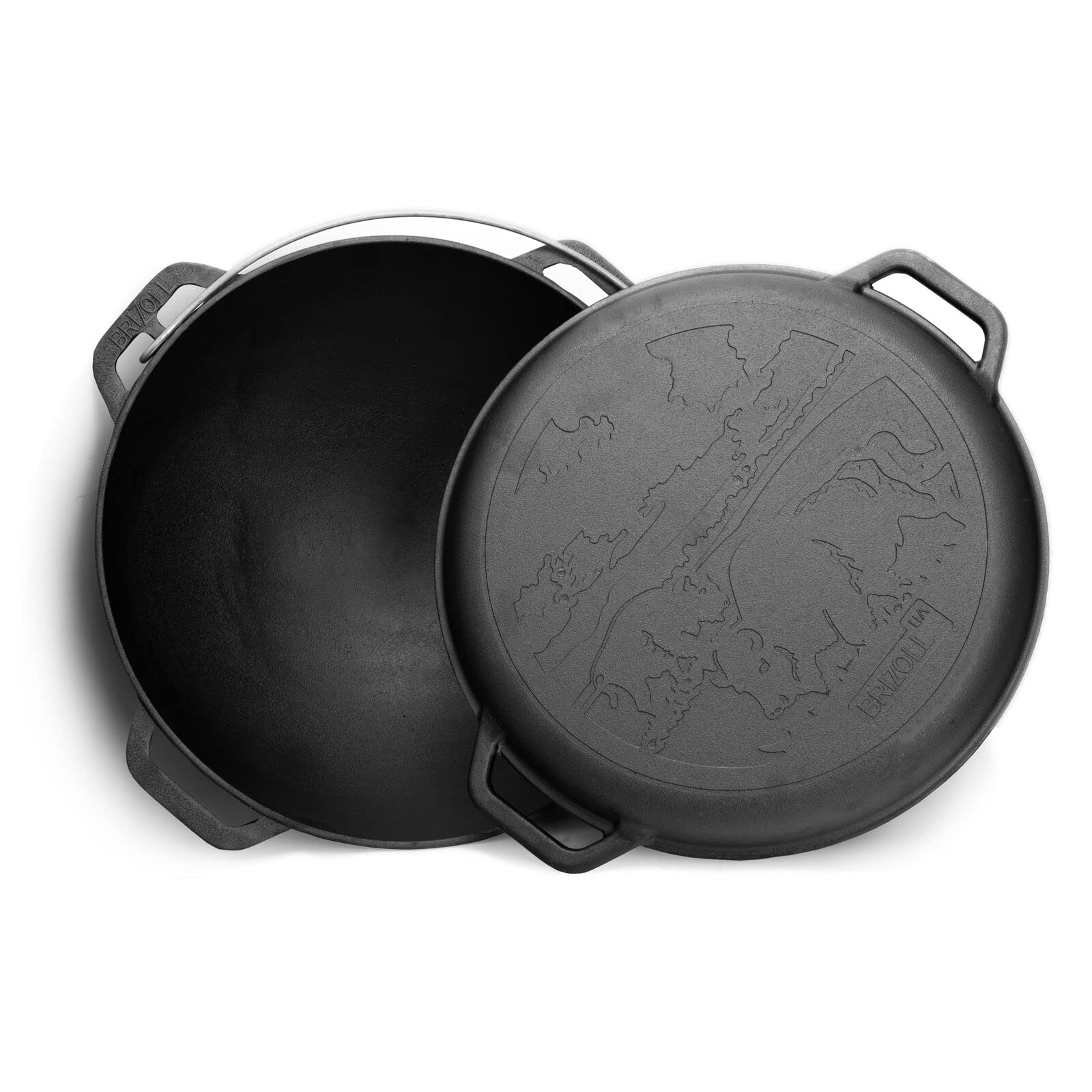 4BIG.fun Gusseisen Kazan 12 L Schwenktopf Kasan mit Deckel-Bratpfanne Wokpfanne Grill Cast Iron Campingtopf Kessel Asia Wok Traditioneller Gusstopf Grillwok