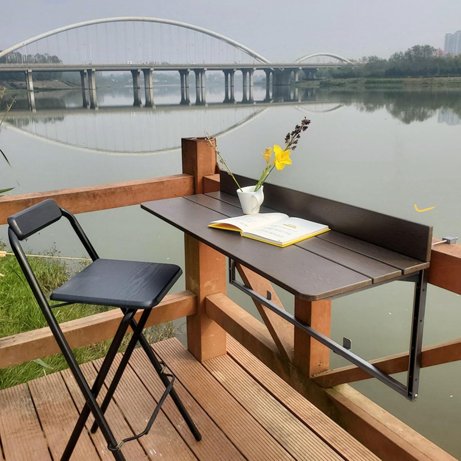Adjustable Balcony Railing Table - Wall-Mounted Folding Bar Table for Small Spaces Aluminum Alloy Outdoor Floating Desk for Patio Deck and Balcony Use