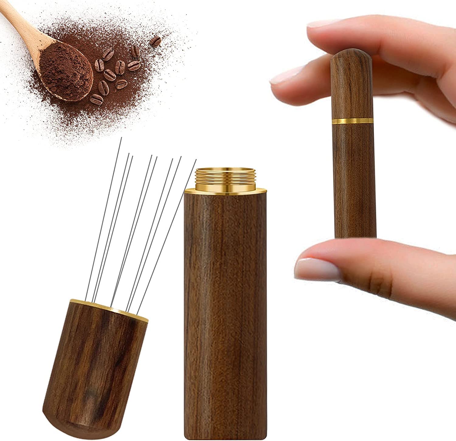 WDT Tool - Espresso Distribution Tools for Barista,8 0.24 MM Needles Espresso Stirrer Tool with Natural Wood Handle and Base Portable Distributor Espresso Whisk for Home Restaurant Coffee Shop Office