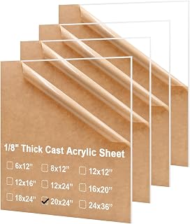 KINLINK 20x24 Plexiglass Sheets 1/8 inch Thick, 3mm Clear Cast Acrylic Sheet, Plastic Board for DIY Project, Craft, Window Glass, Table Top, Picture Frame, Acrylic Sign and Wedding Invitation 4 Pack