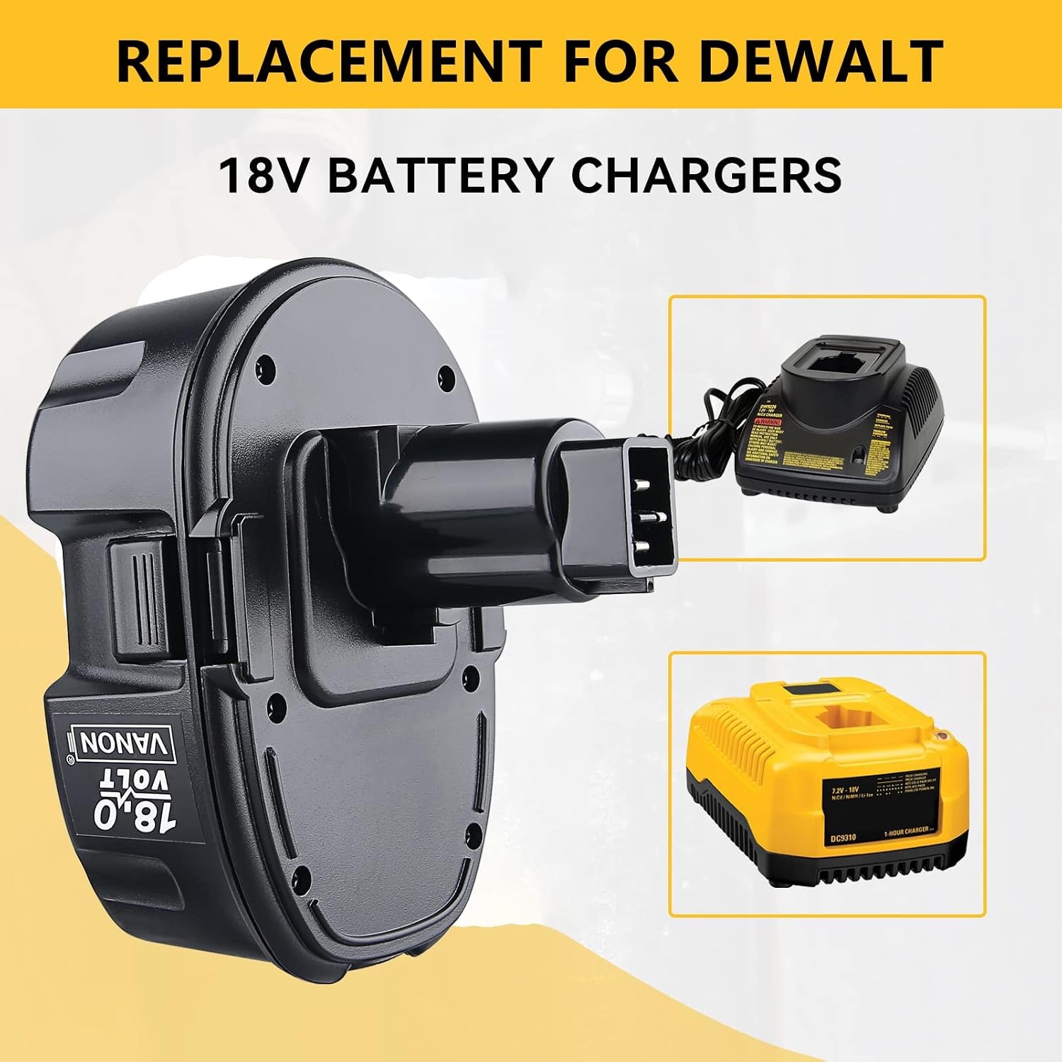 VANON [Upgraded to 3600mAh] DC9096 DC9099 Replacement for Dewalt 18Volt Battery XRP Ni-MH DC9098 DW9098 DW9099 DW9095 DW9096 Black,2Pack