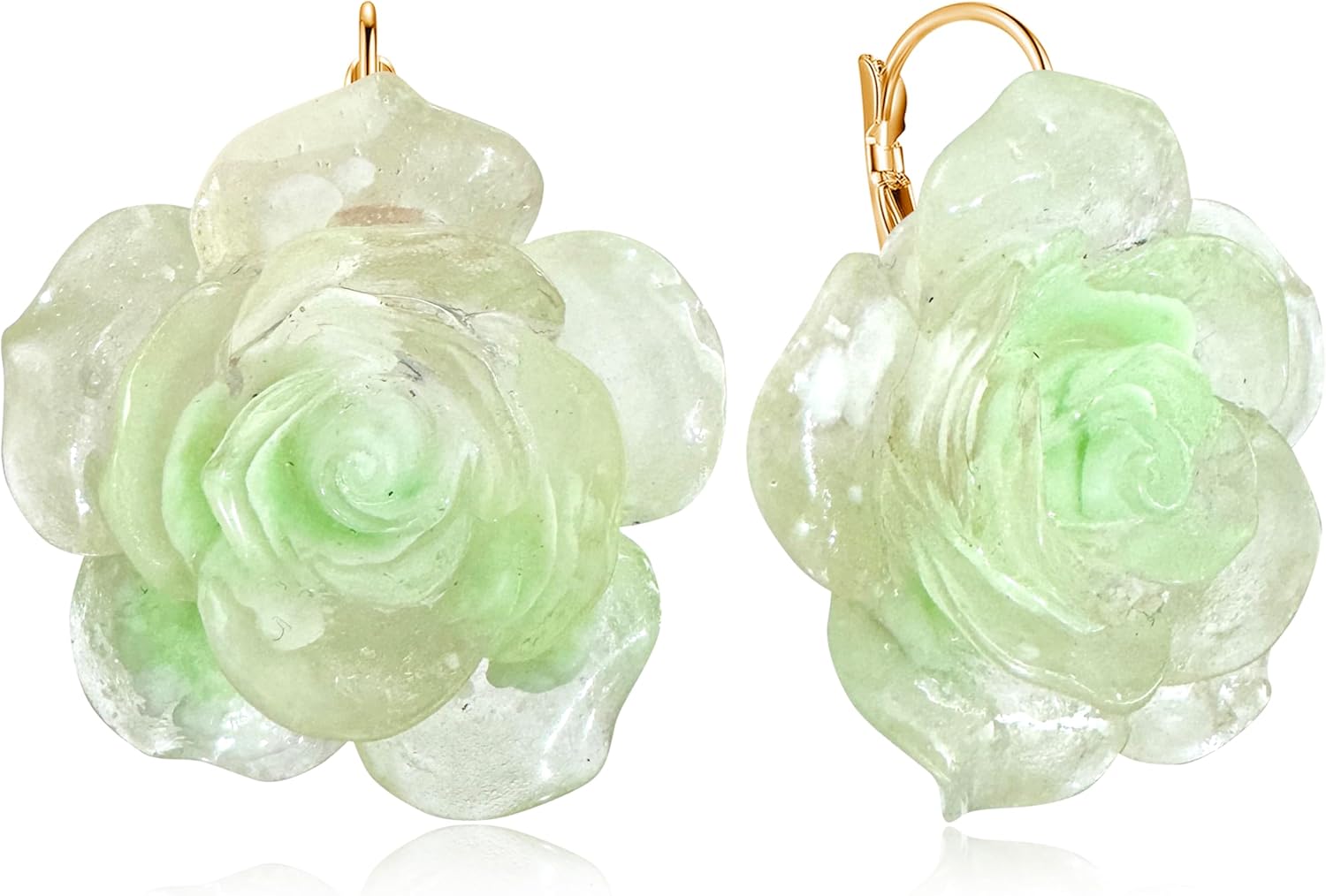 BoHo Cute Handmade Camellia Flower LeverBack Earrings Resin Rose Flower Dangle Drop Earrings for Women